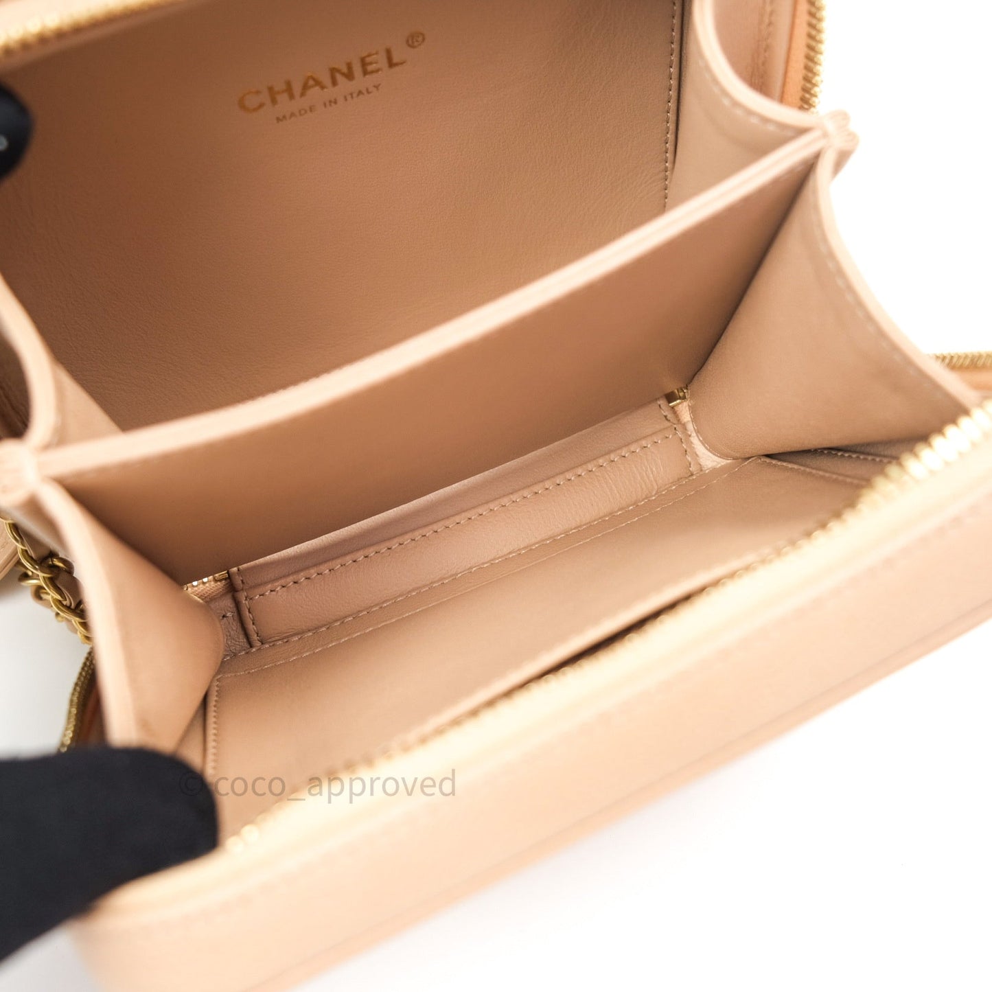 Chanel Quilted Small CC Filigree Vanity Case Beige Beige Caviar