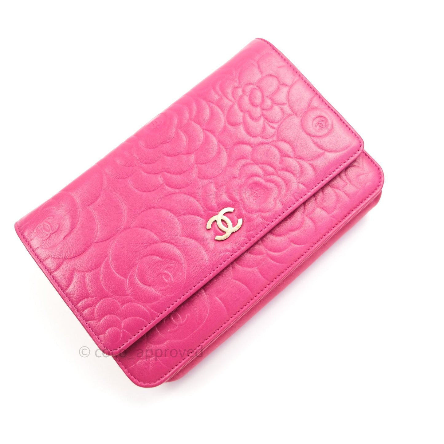 Chanel Camellia Wallet on Chain WOC Pink Lambskin Gold Hardware
