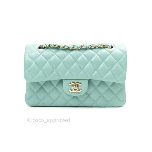 Chanel Classic Small S/M Flap Tiffany Blue Caviar Light Gold Hardware