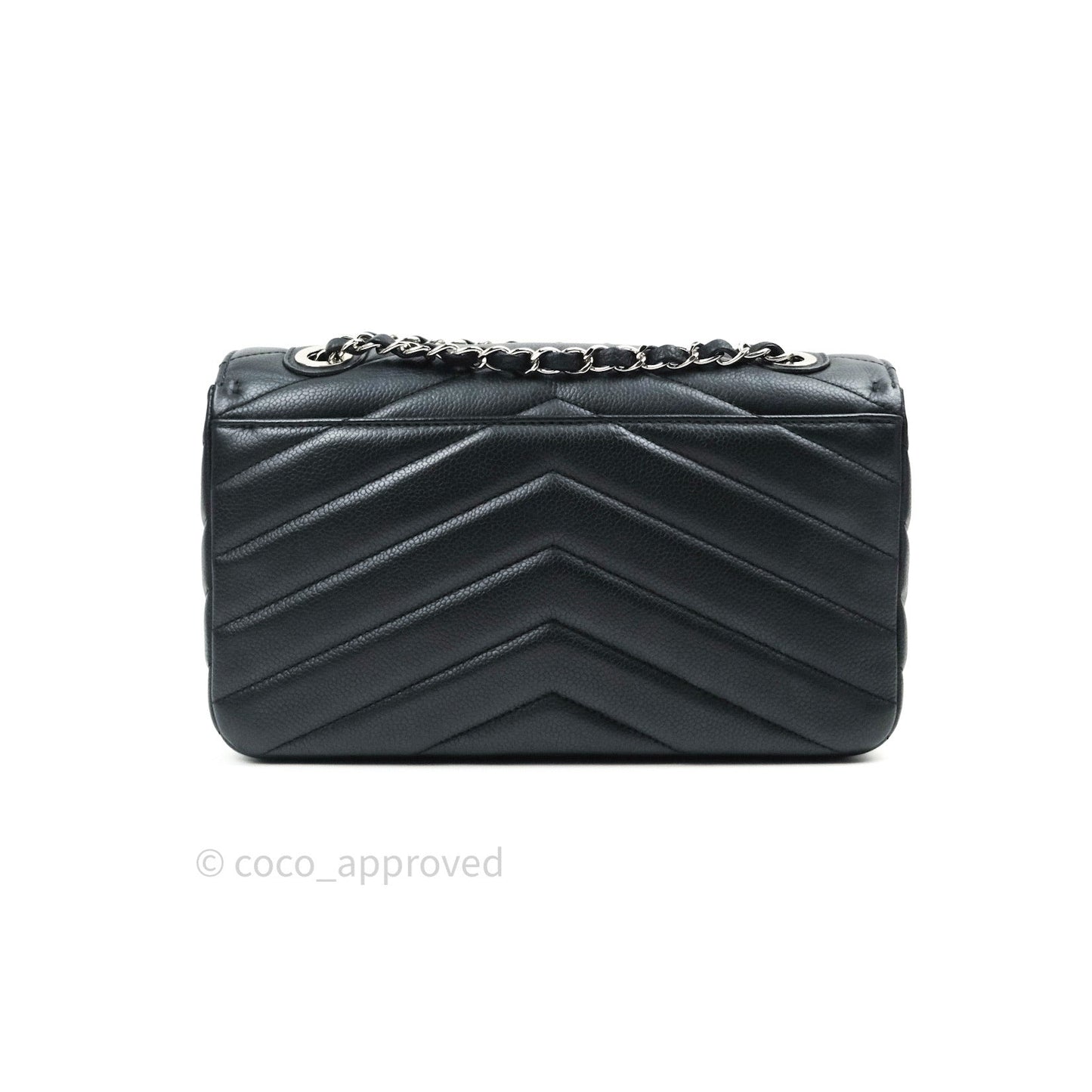 Chanel Medium Chevron Grained Calfskin Black Silver Hardware