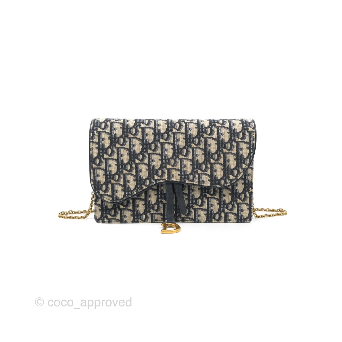 Christian Dior Saddle Chain Pouch Navy Oblique Jacquard