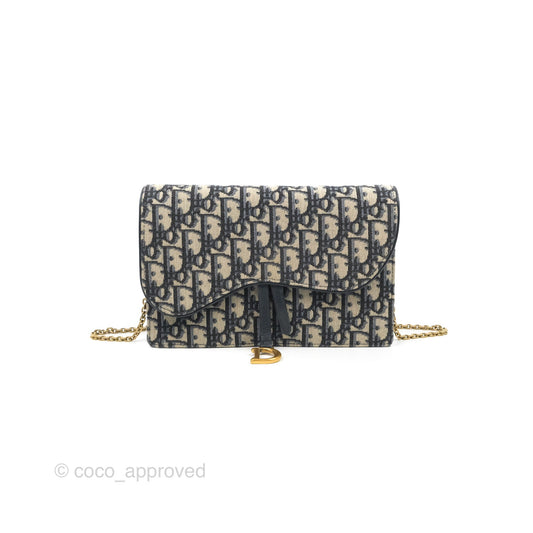 Christian Dior Saddle Chain Pouch Navy Oblique Jacquard