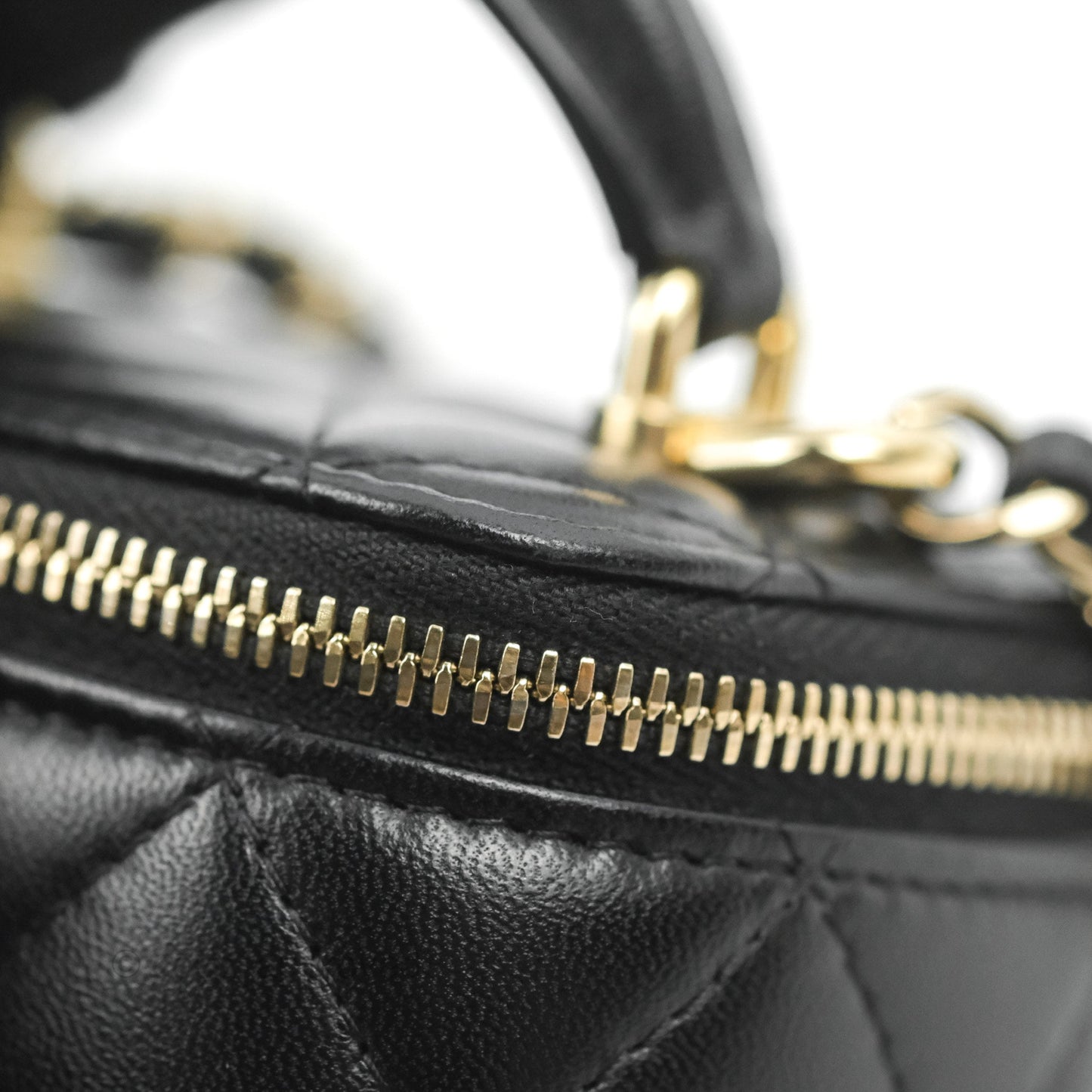 Chanel Mini Top Handle Vanity With Chain Black Lambskin Gold Hardware