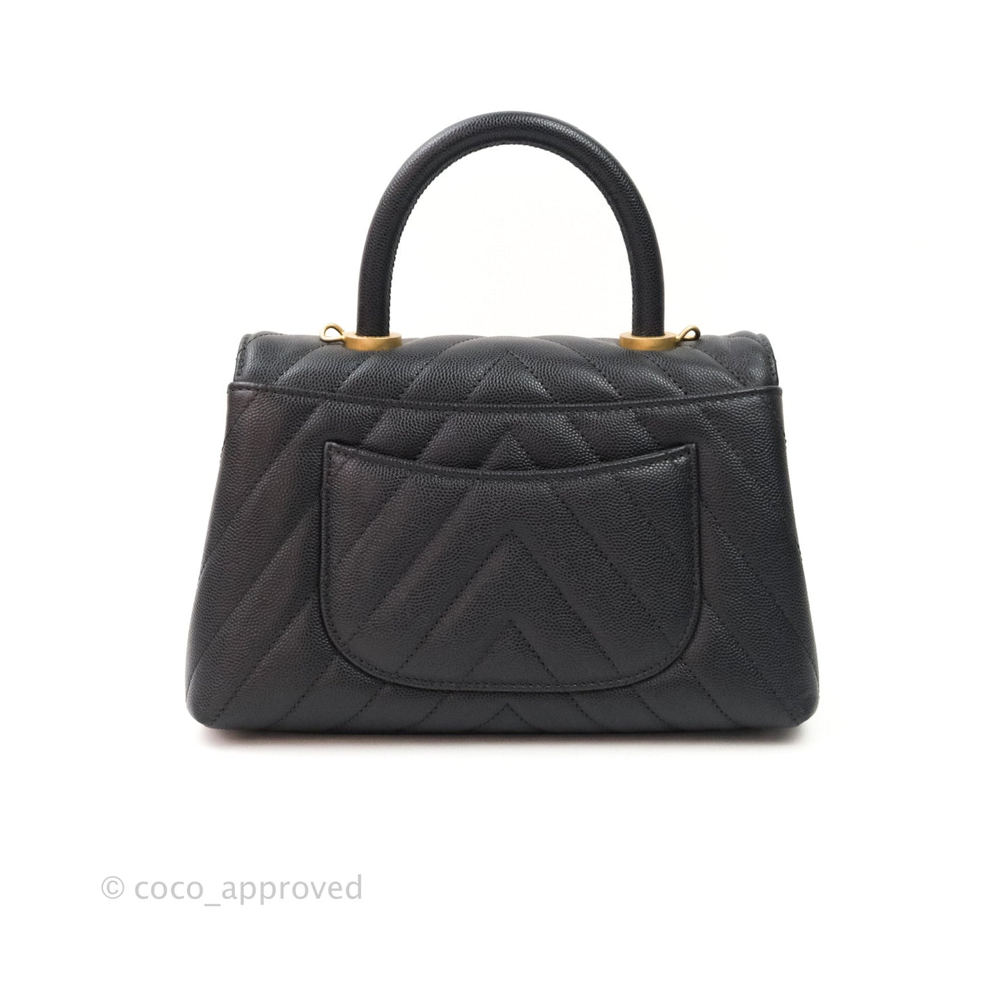 Chanel Quilted Mini Coco Handle Chevron Dark Grey Caviar Gold Hardware