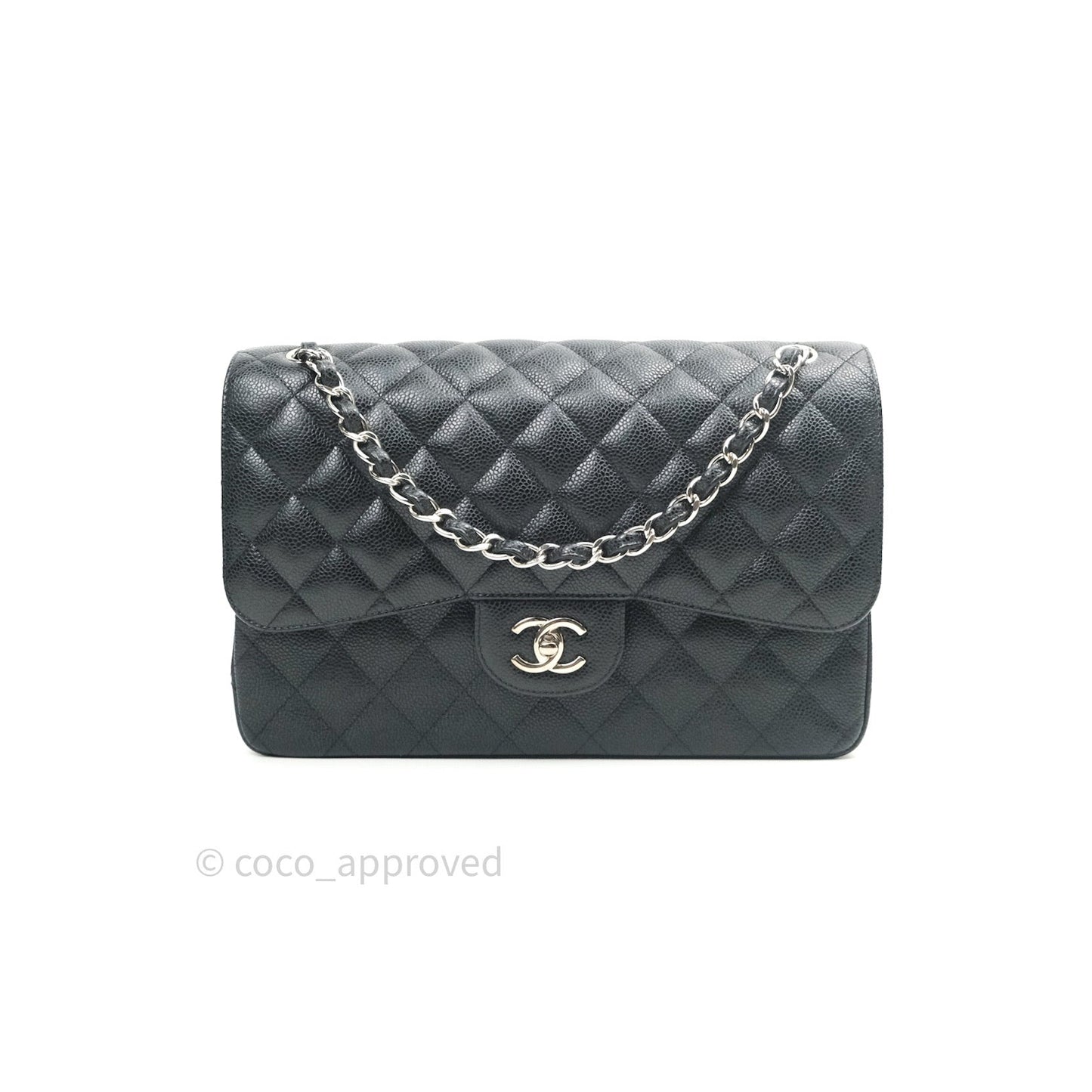 Chanel Classic Jumbo Double Flap Black Caviar Silver Hardware⁣⁣