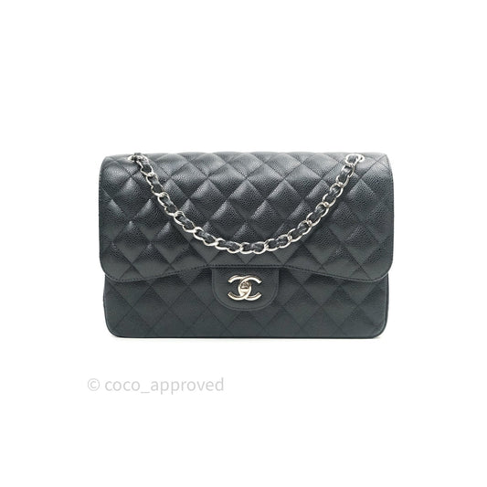 Chanel Classic Jumbo Double Flap Black Caviar Silver Hardware⁣⁣