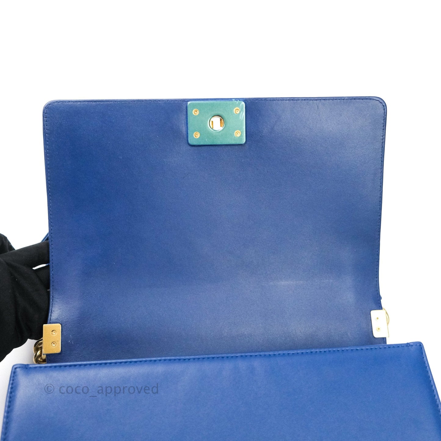 Chanel Boy New Medium Quilted Blue Lambskin Aged Gold Hardware