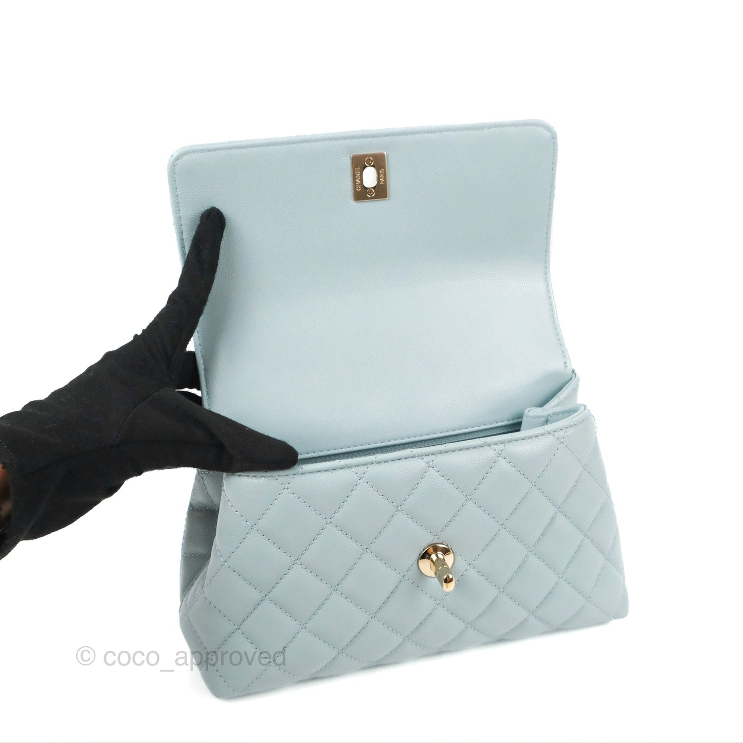 Chanel Small Coco Handle Blue Caviar Gold Hardware