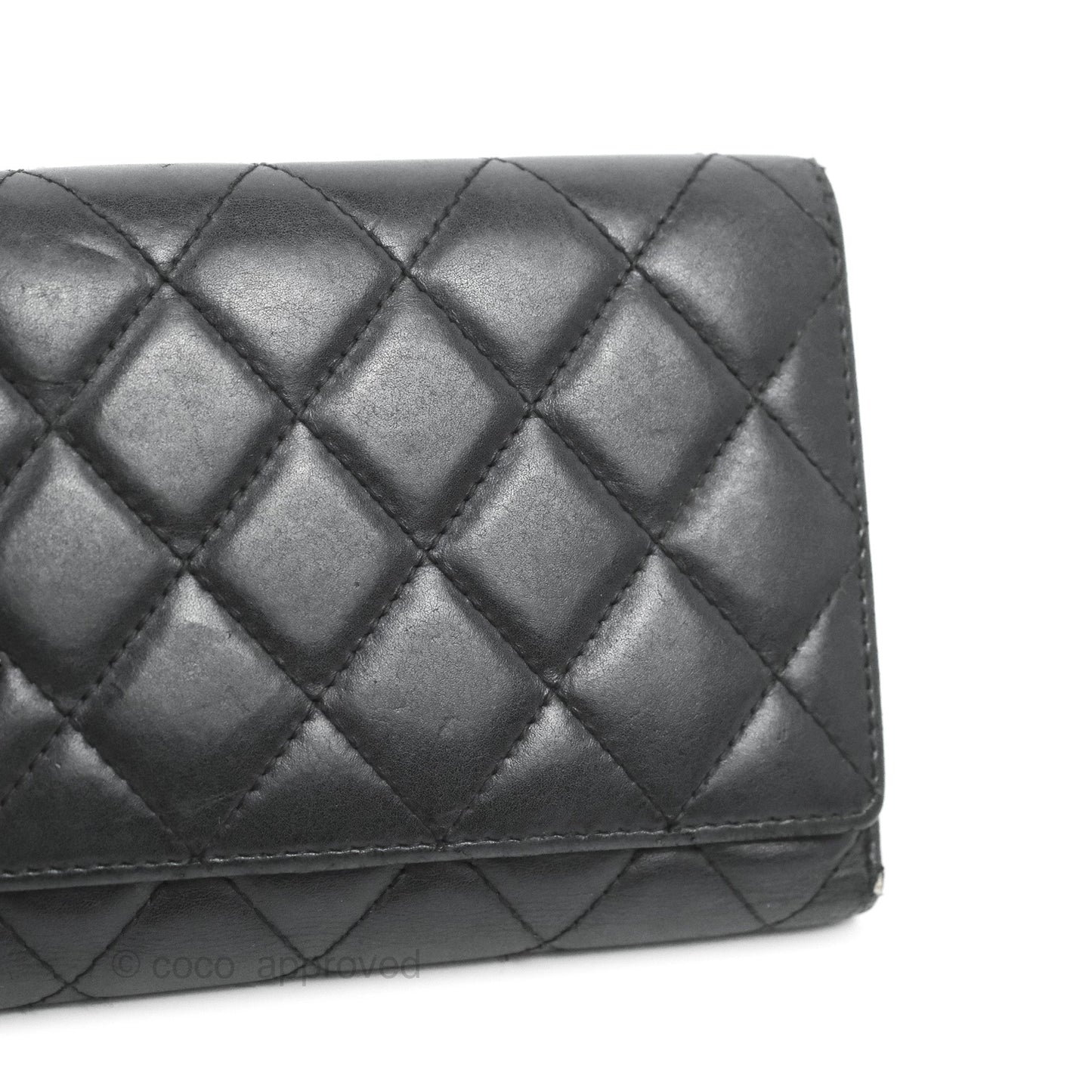 Chanel Quilted Cambon Ligne Flap Wallet Black Lambskin Patent