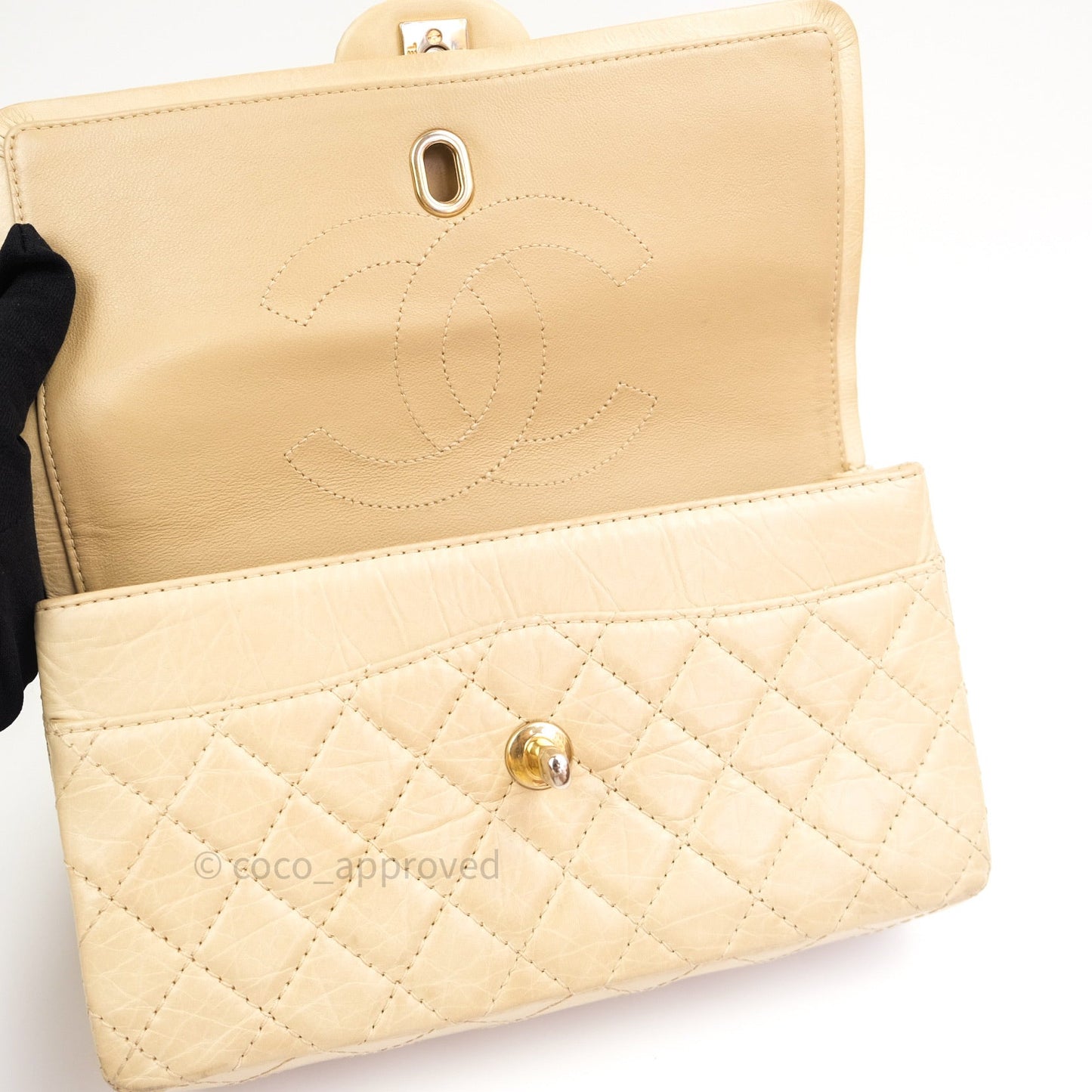 Chanel Vintage Medium Light Beige Calfskin Gold Hardware