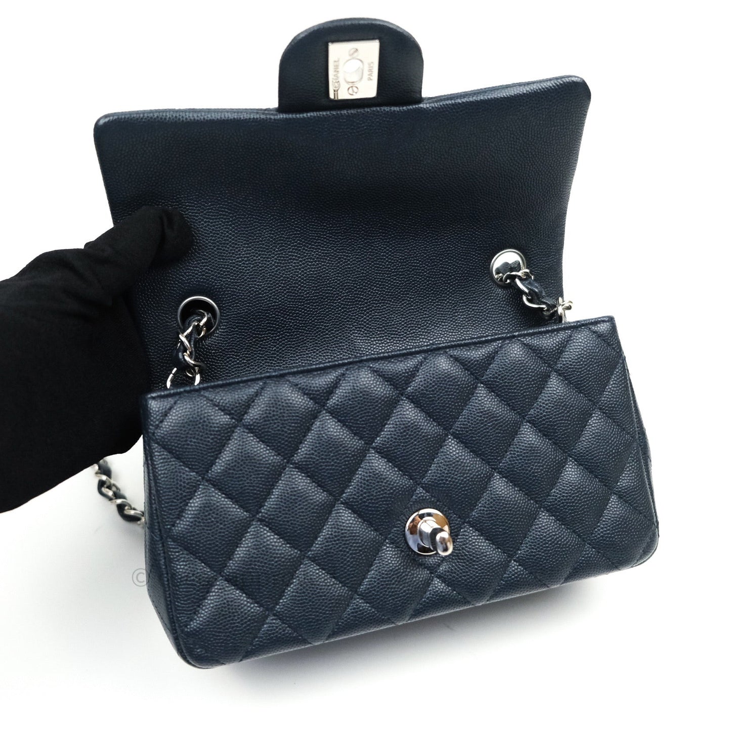 Chanel Quilted Mini Rectangular Navy Caviar Silver Hardware