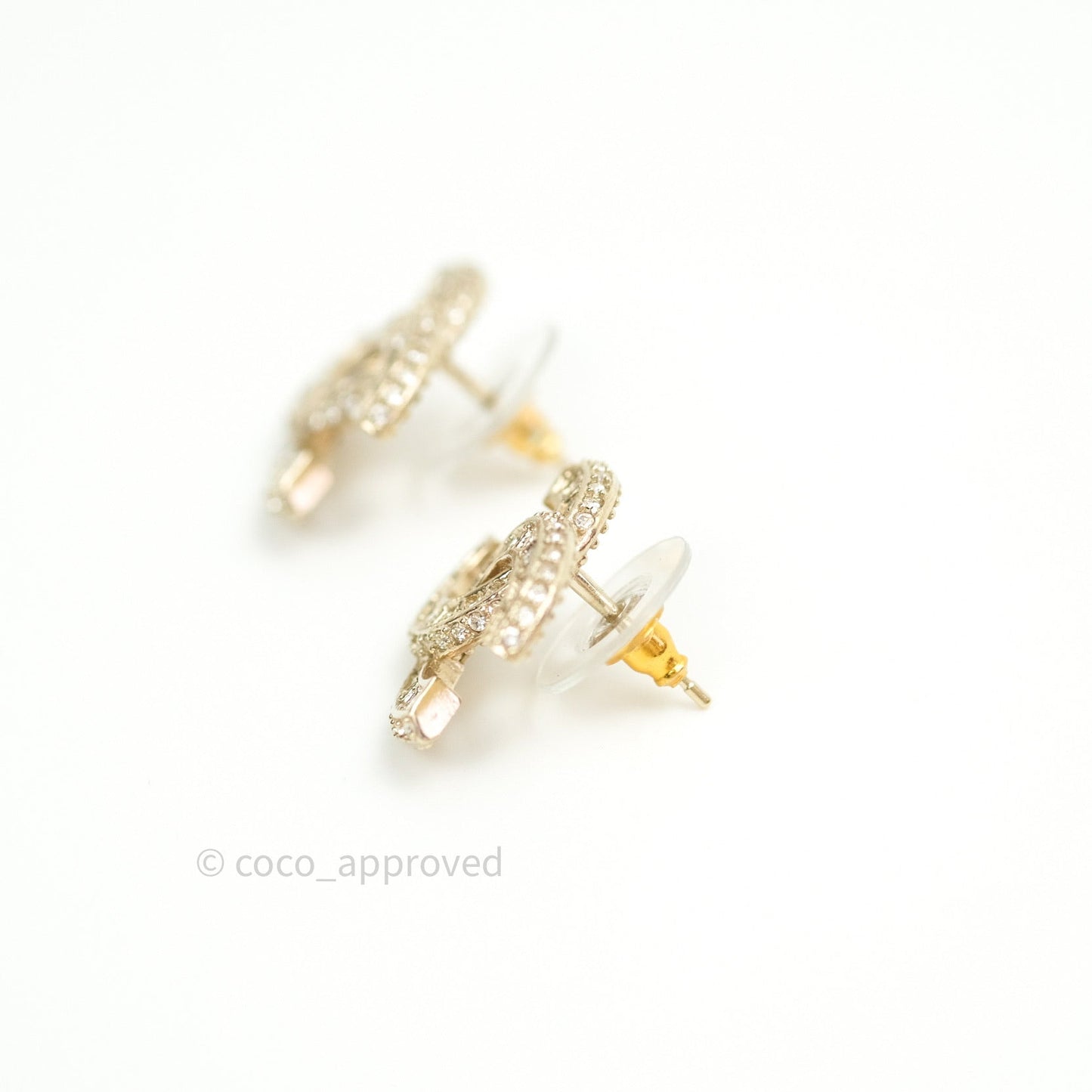 Chanel Crystal CC Earrings Gold Tone