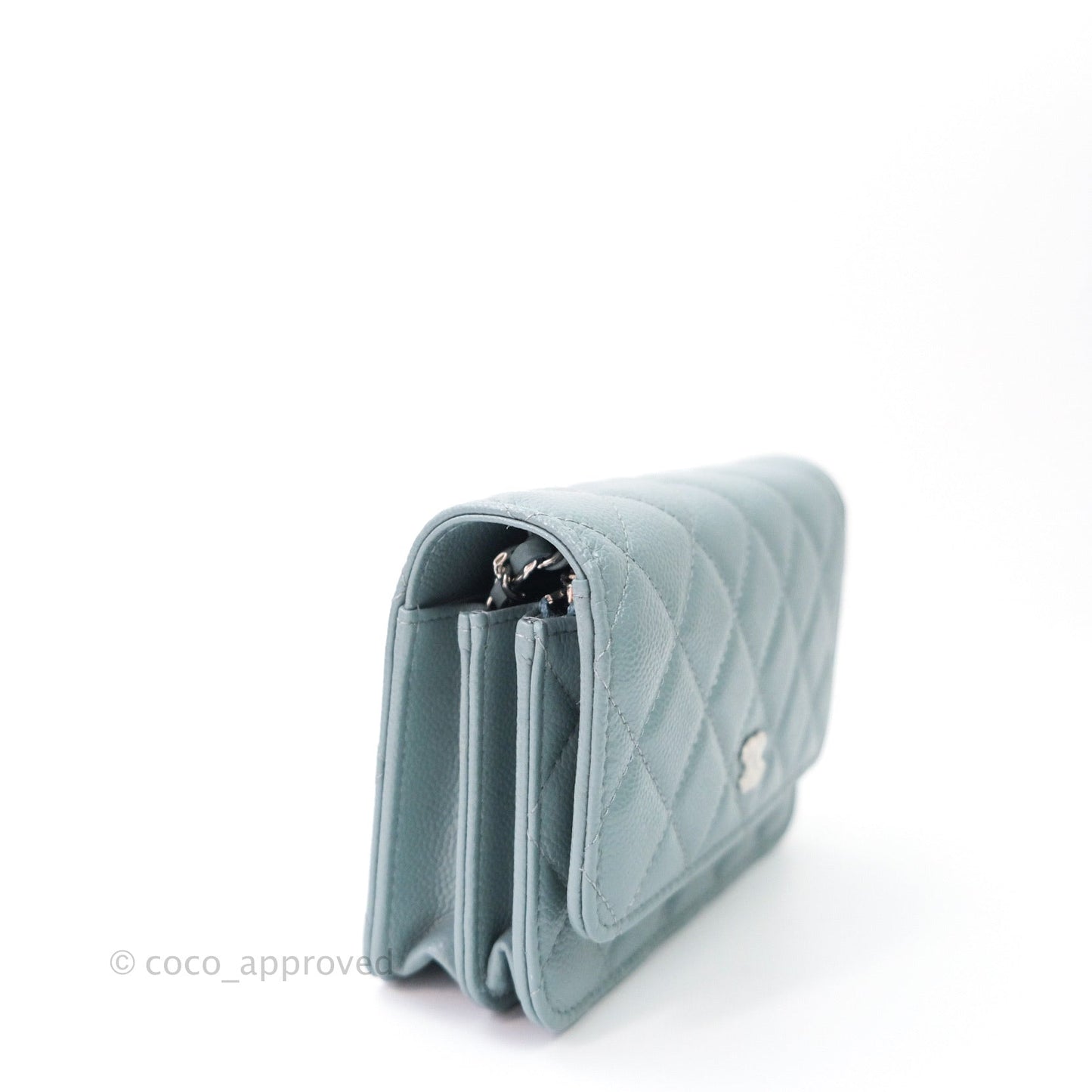 Chanel Quilted Mini Wallet on Chain WOC Blue Grey Caviar Silver Hardware 20B