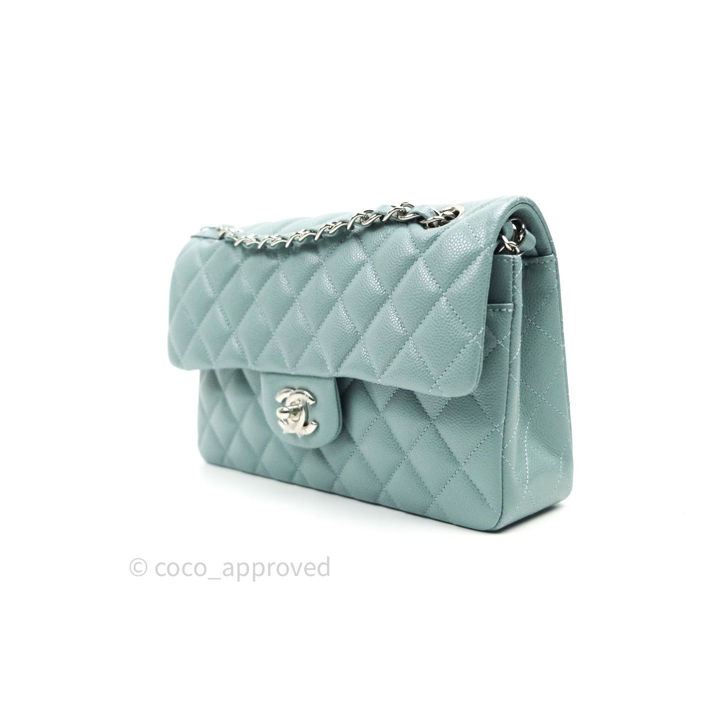 Chanel Classic Small S/M Flap Light Blue Caviar Silver Hardware 20B