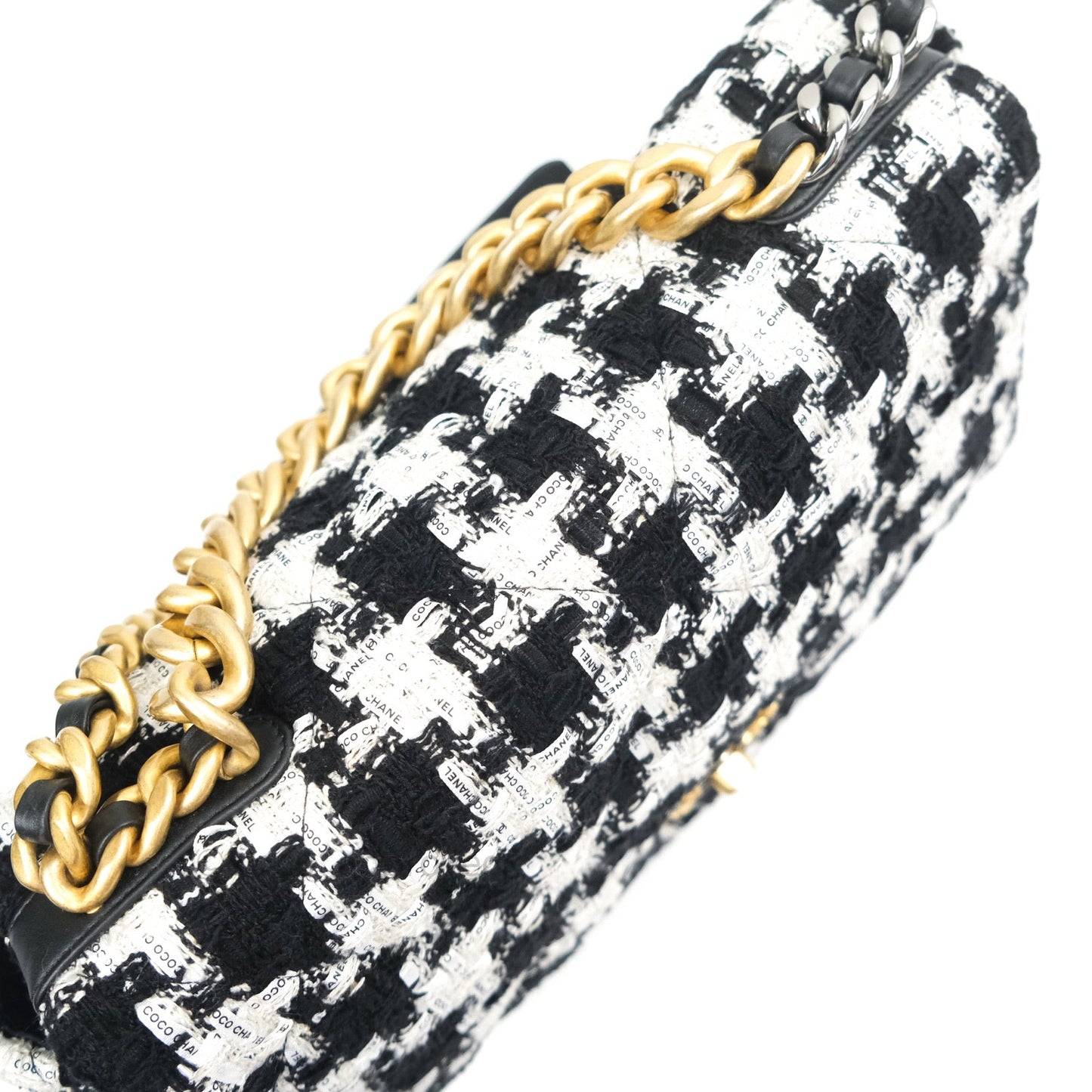 Chanel 19 Medium Tweed White Ribbon Mixed Hardware