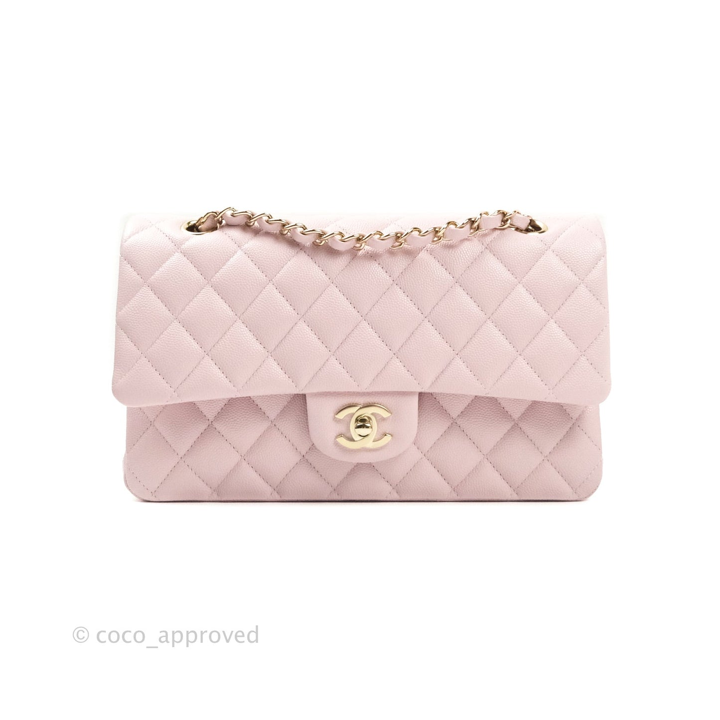 Chanel M/L Medium Double Flap Bag Lilac Rose Clair Caviar Gold Hardware
