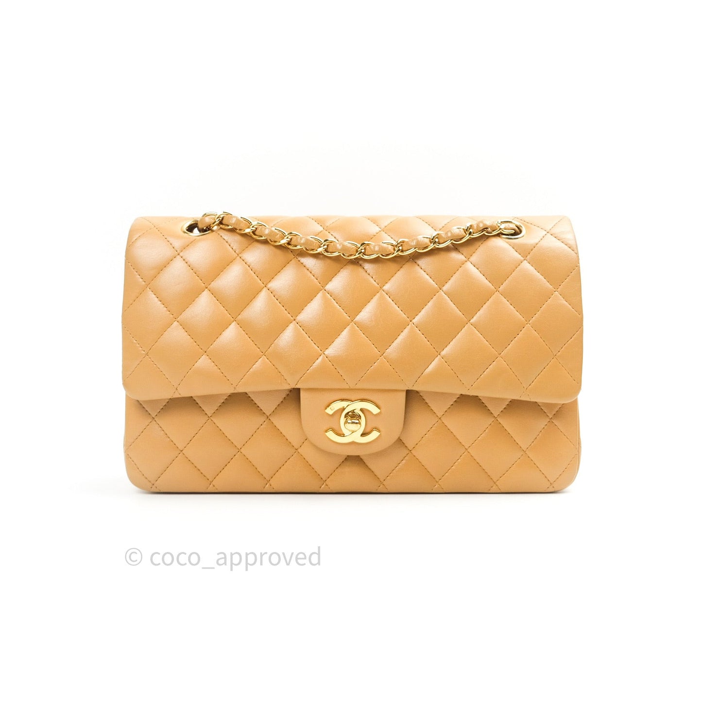 Chanel Vintage Classic M/L Beige Lambskin 24K Gold Hardware