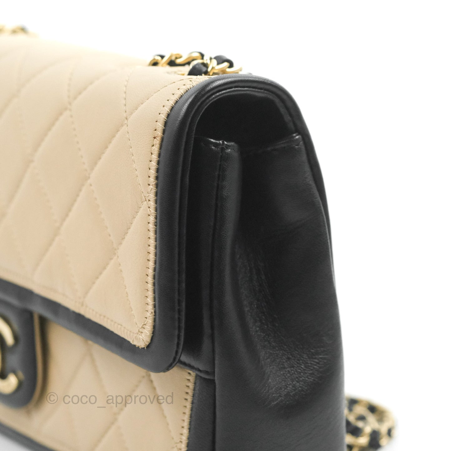 Chanel Quilted Graphic Flap Bag Black/Beige Calfskin Gold Hardware