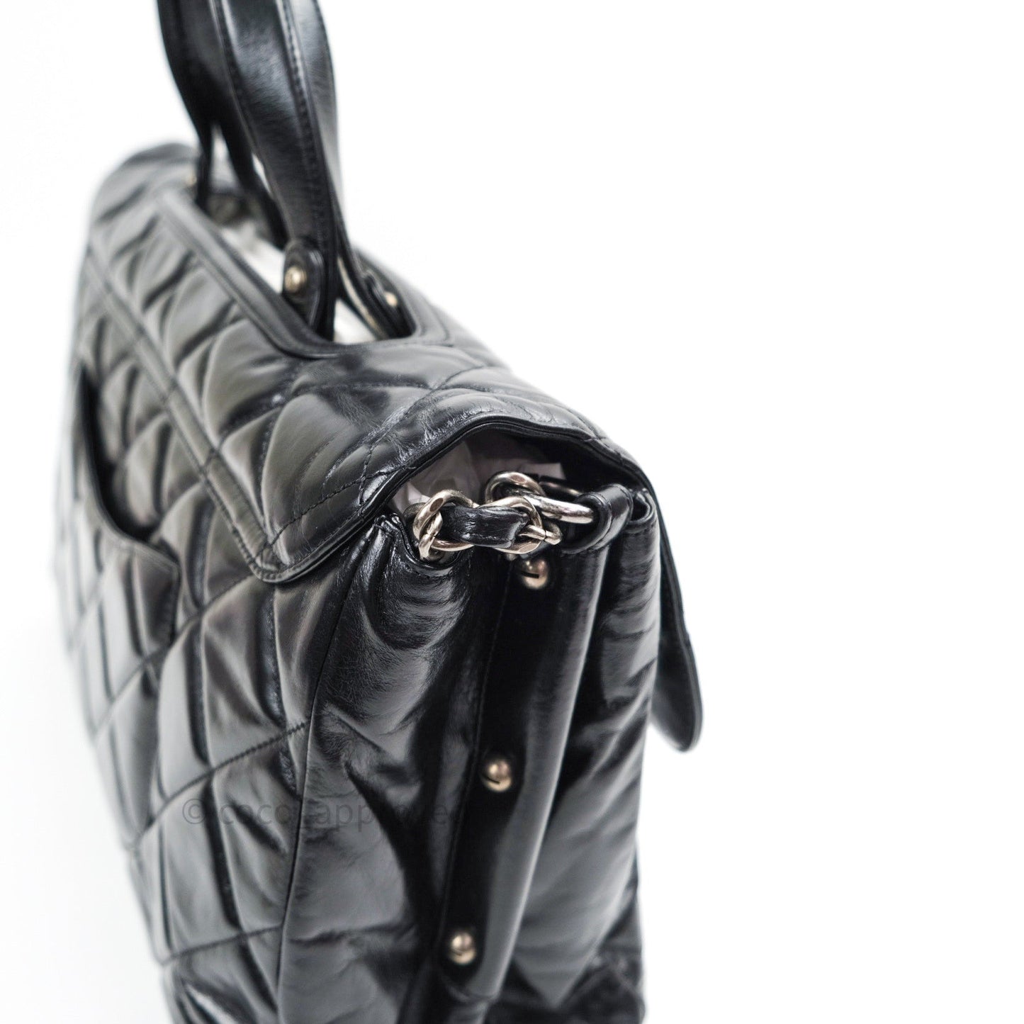 Chanel Boy Glazed Calfskin Tote Bag Black Ruthenium Hardware
