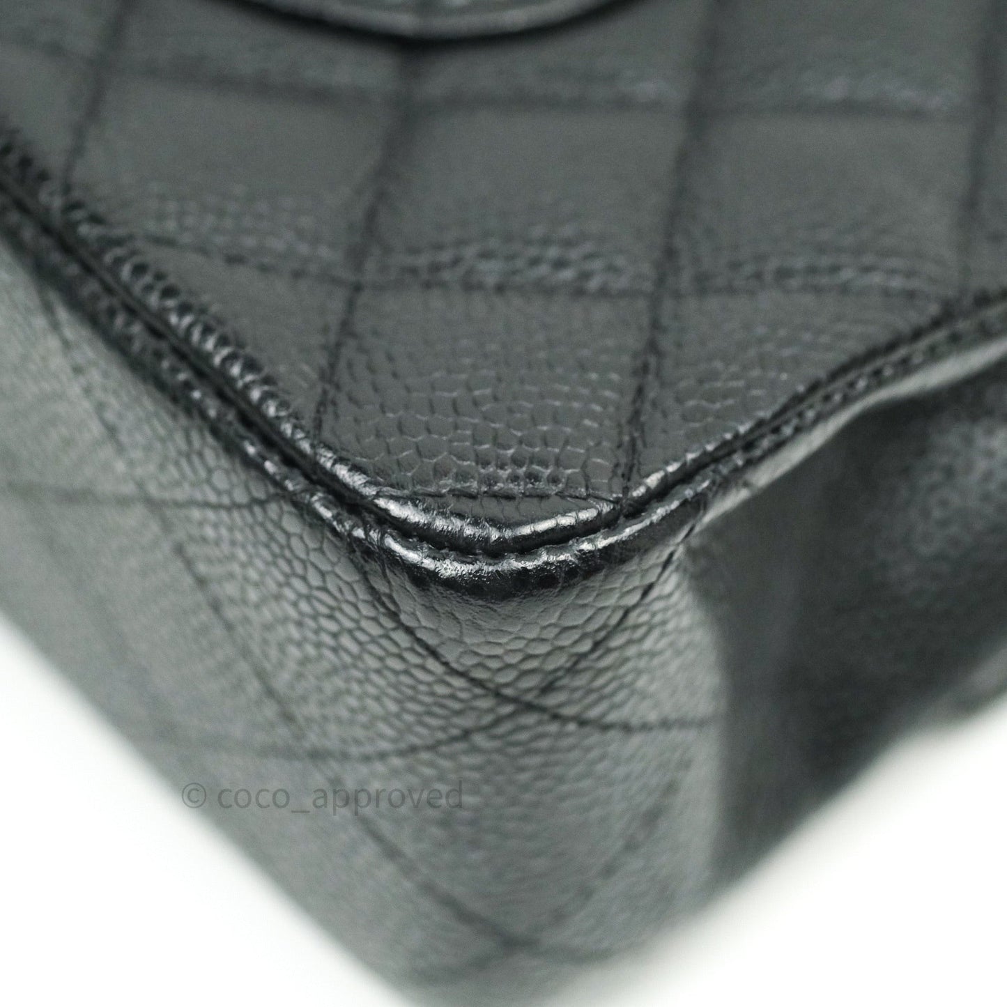 Chanel Quilted M/L Medium Double Flap Bag Black Caviar Silver Hardware