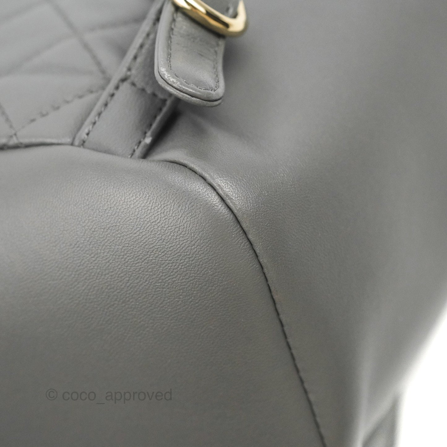 Chanel Quilted Small Duma Drawstring Backpack Grey Lambskin Gold Hardware 22A