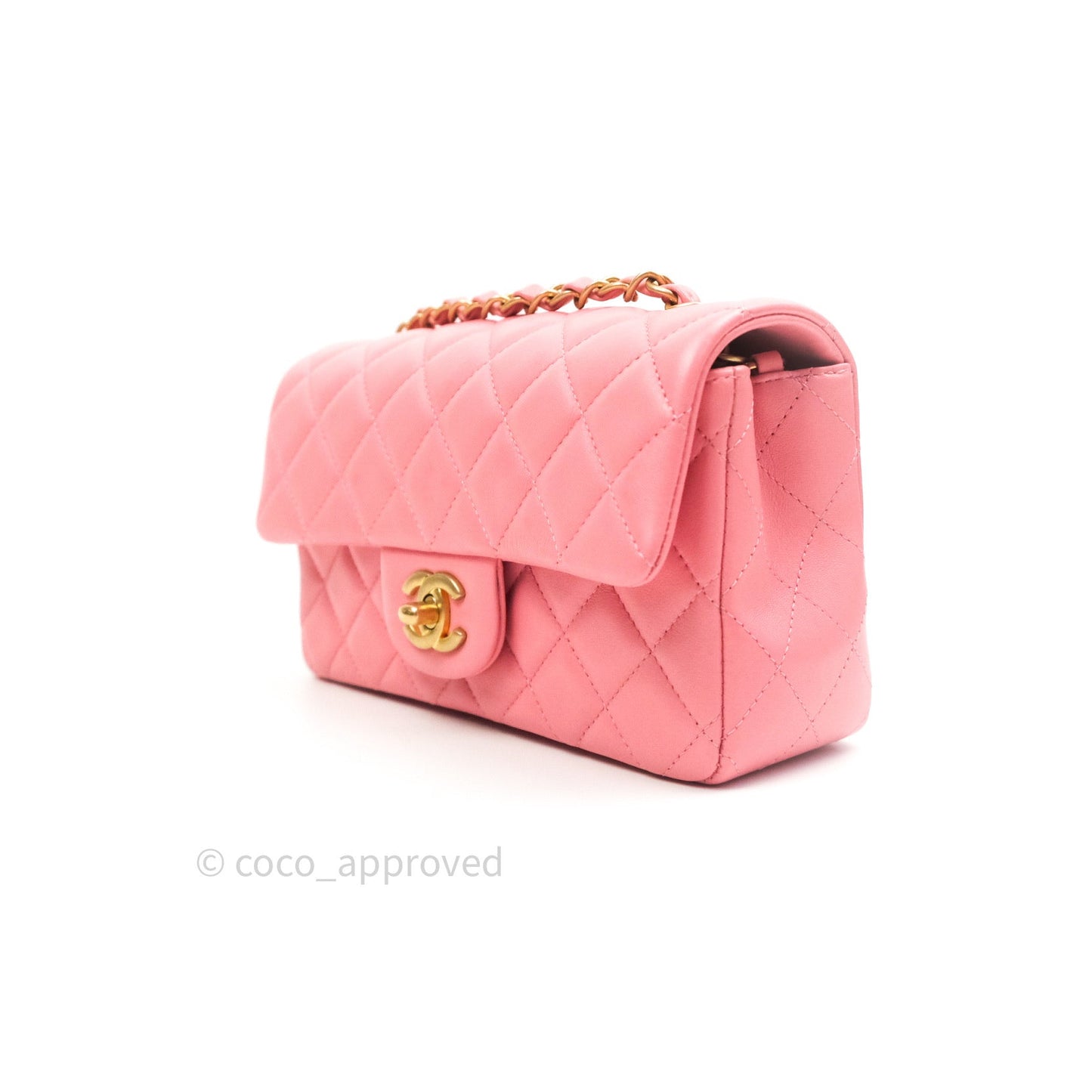 Chanel Quilted Mini Rectangular Pink Lambskin Gold Hardware