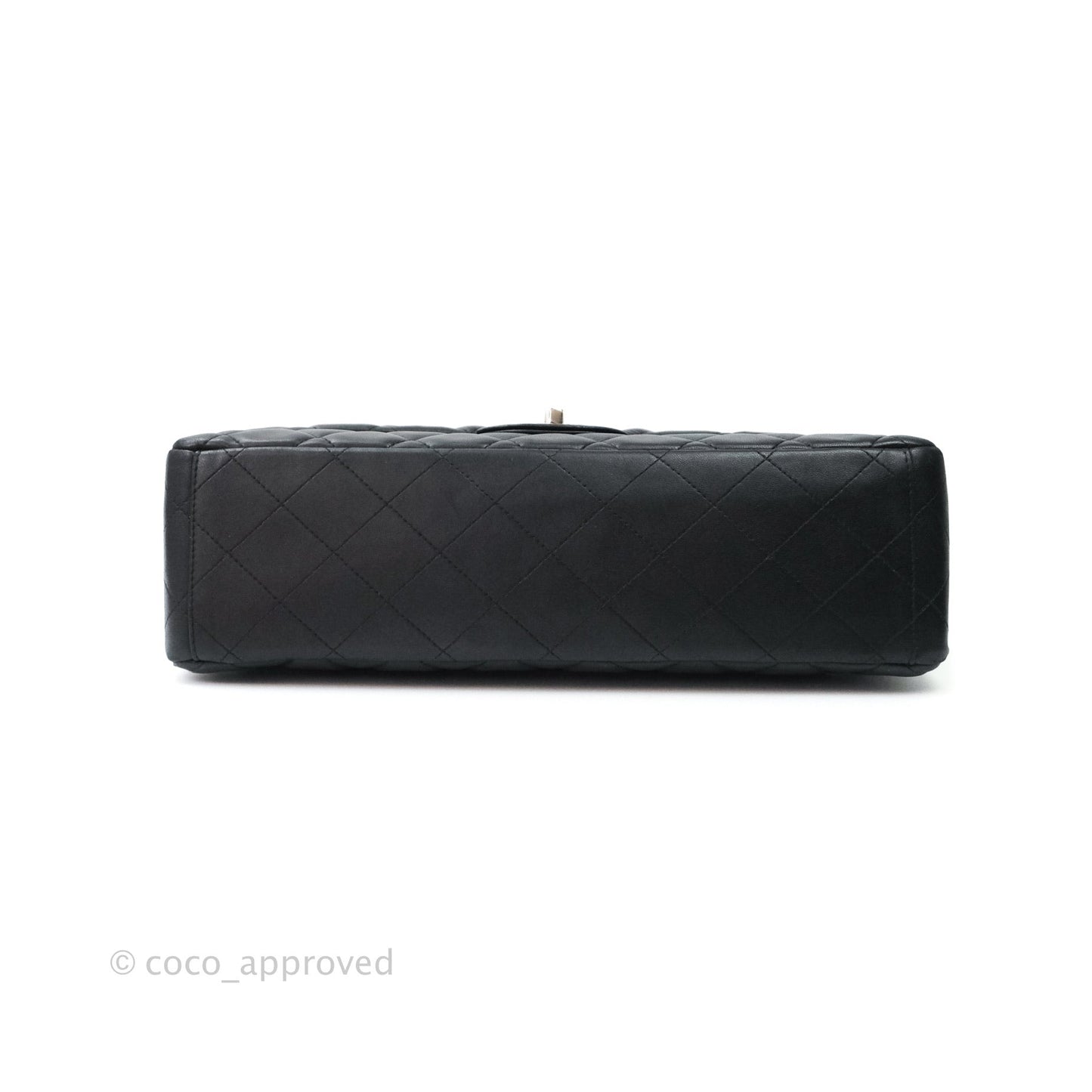 Chanel Quilted Maxi Single Flap Black Lambskin Silver Hardware