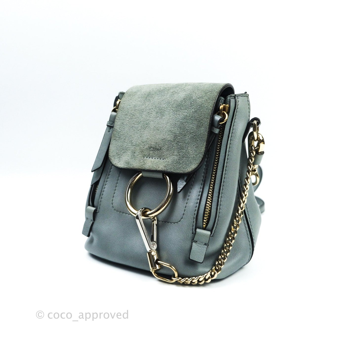 Chloé Suede Calfskin Small Faye Backpack Cloudy Blue