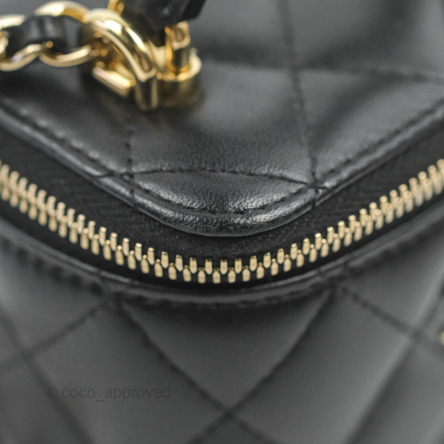 Chanel Mini Top Handle Vanity With Chain Black Lambskin Gold Hardware
