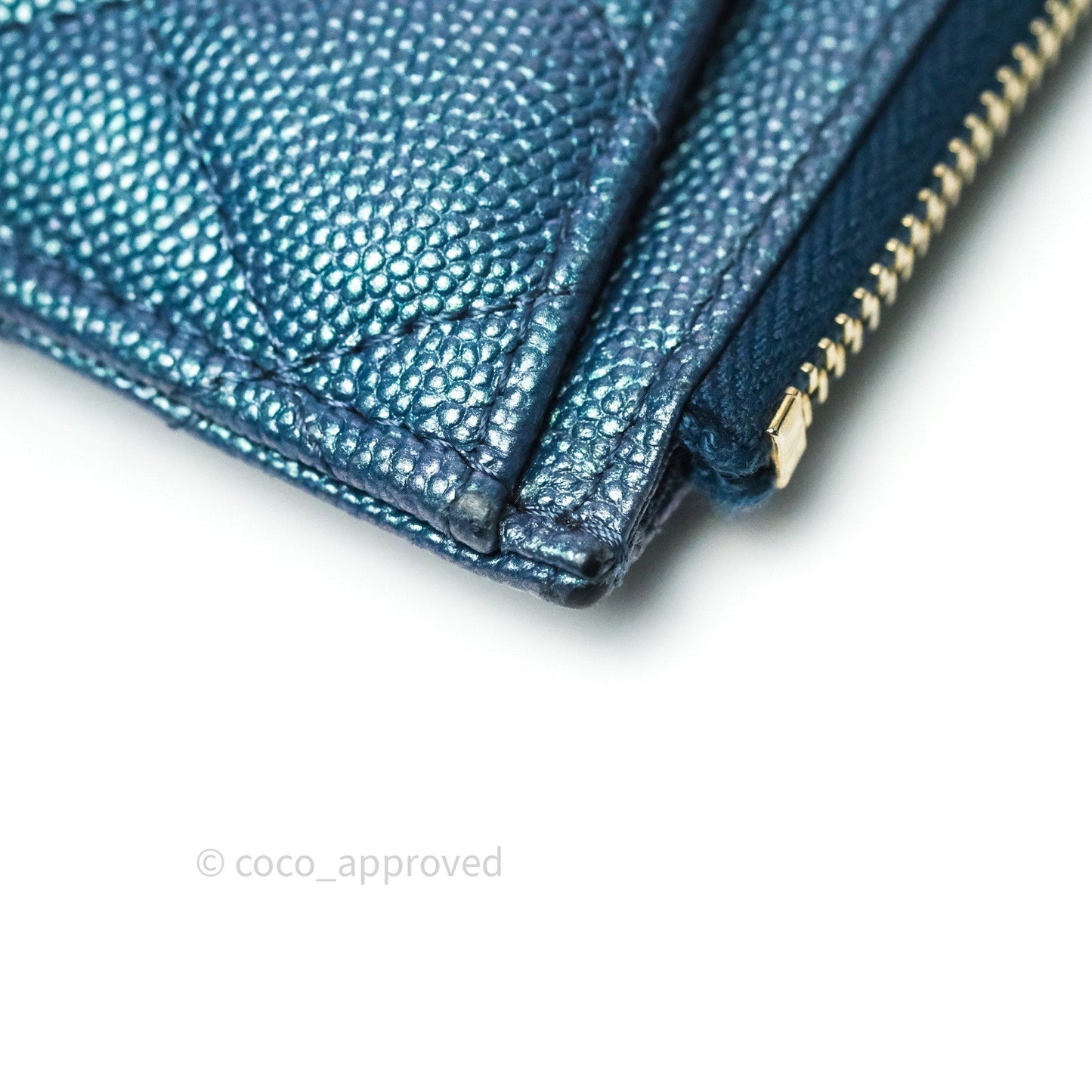 Chanel Iridescent Caviar O Case Phone Case Pouch Card Holder Blue Light Gold Hardware