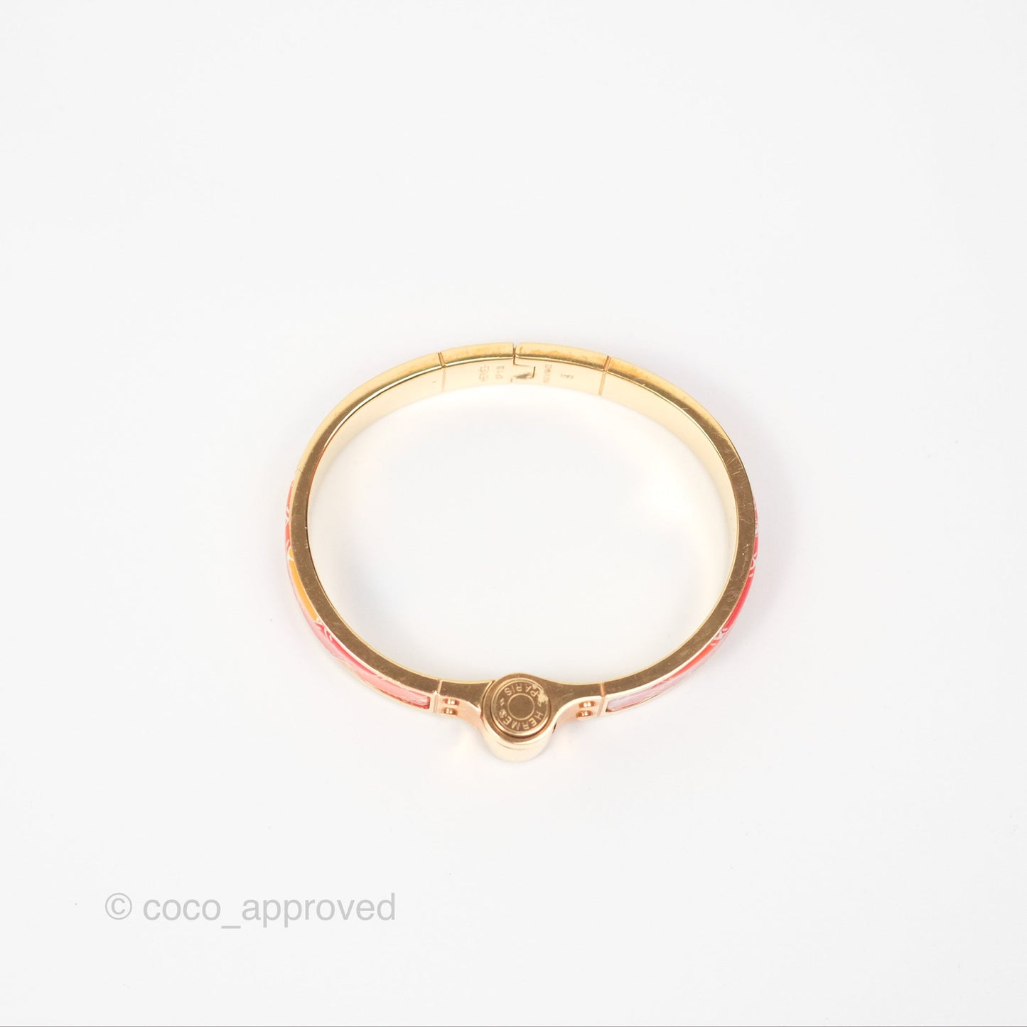 Hermès Clic H Enamel Printed Bracelet Rose Dragee Gold PM