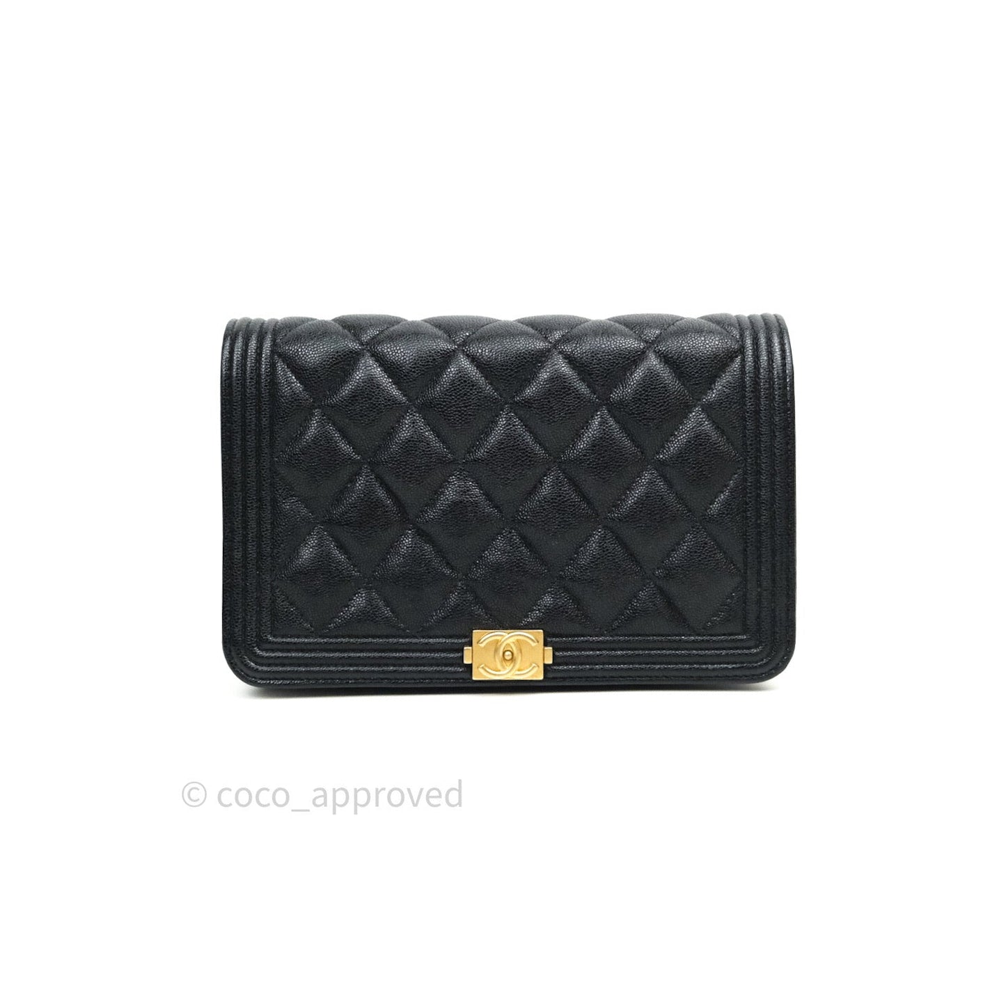 Chanel Quilted Boy Wallet on Chain WOC Black Caviar Gold Hardware