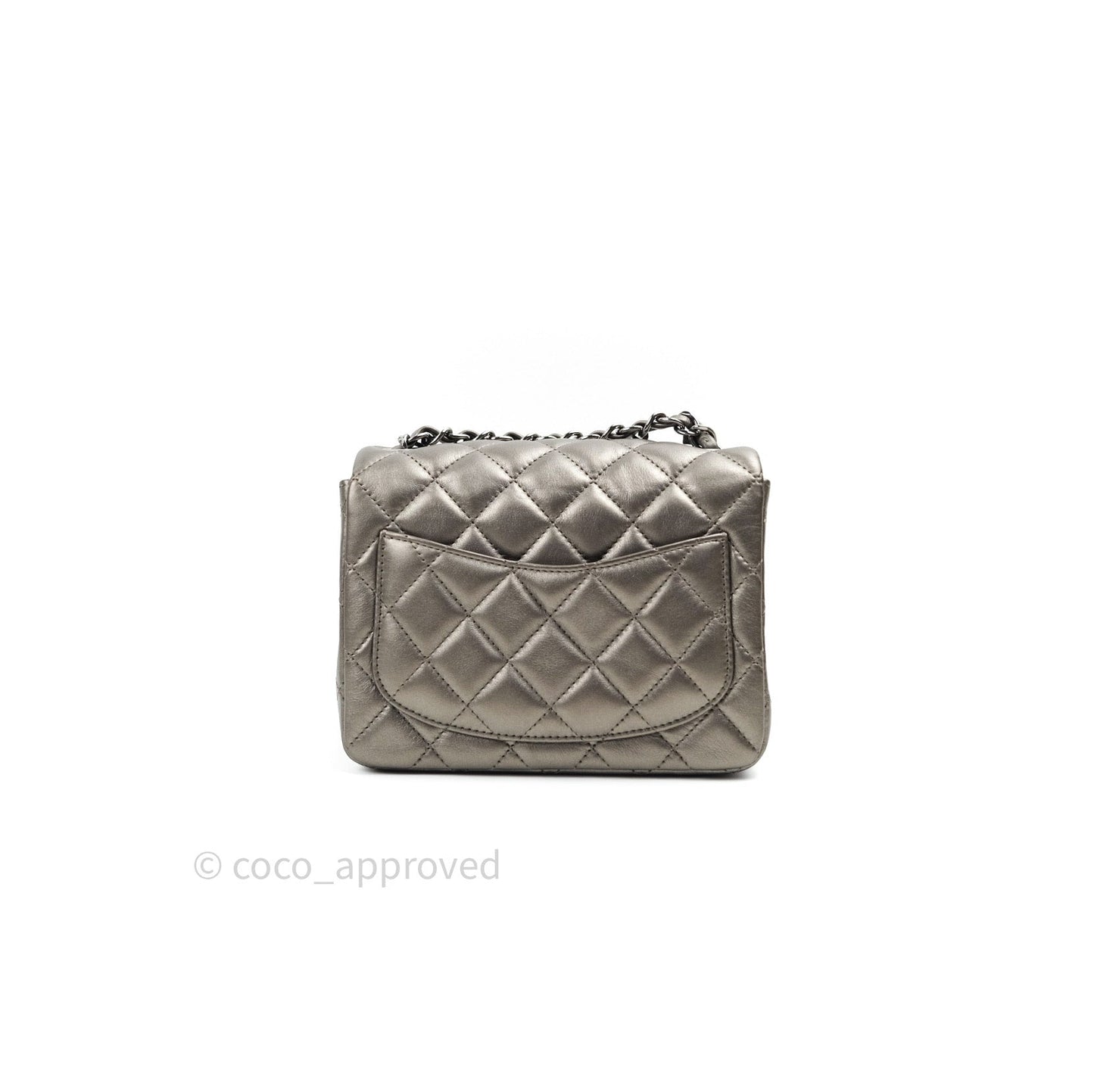 Chanel Mini Square Metallic Dark Grey Lambskin Dark Silver Hardware