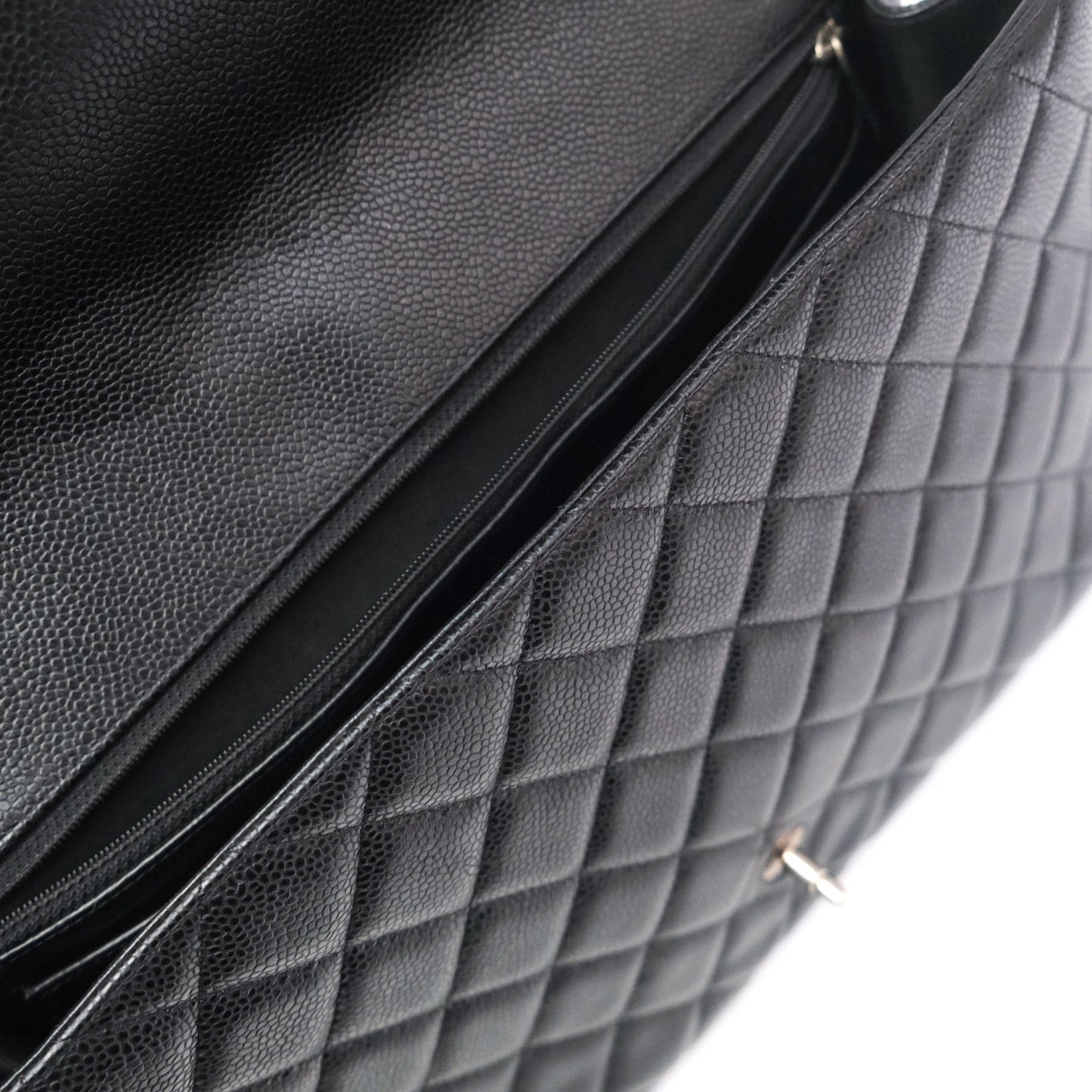 Chanel Classic Maxi Single Flap Quilted Black Caviar Silver Hardware