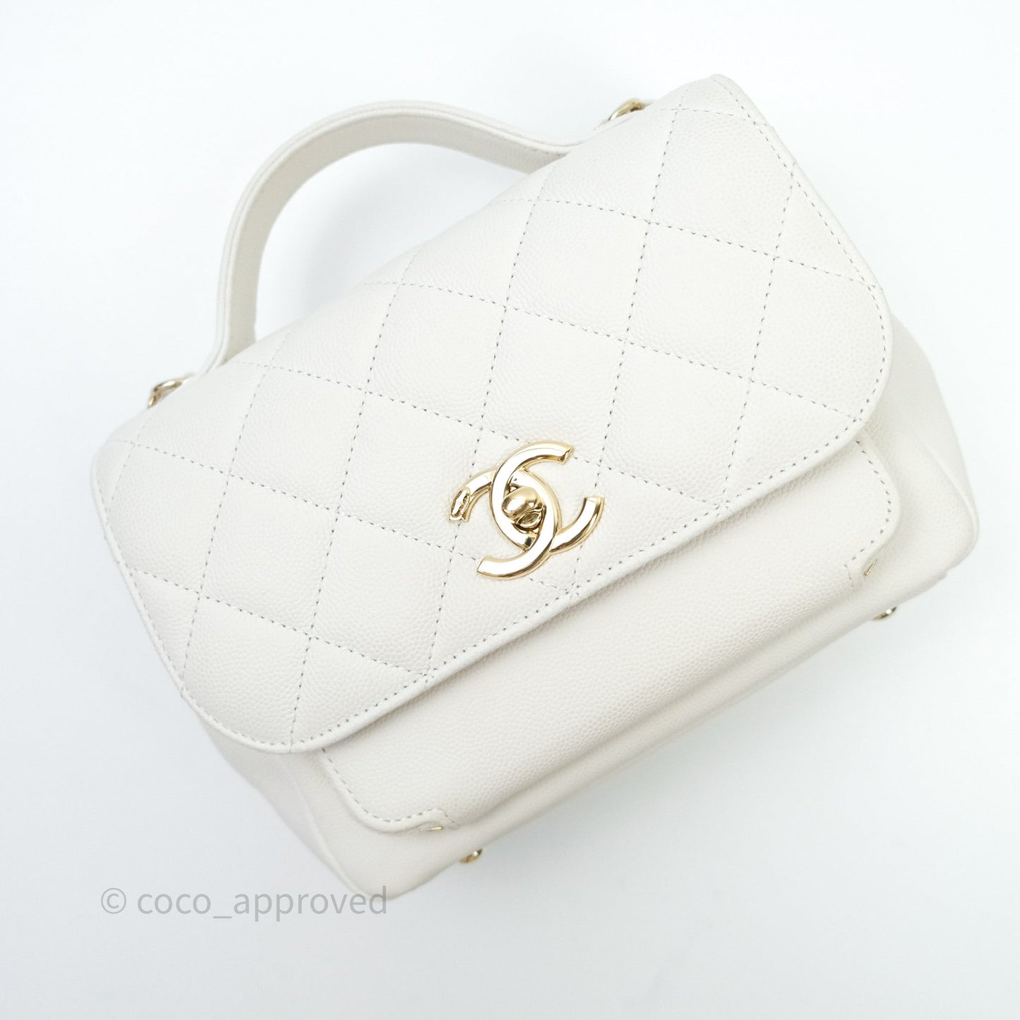 Chanel Quilted Small Business Affinity Flap White Caviar Light Gold Hardware