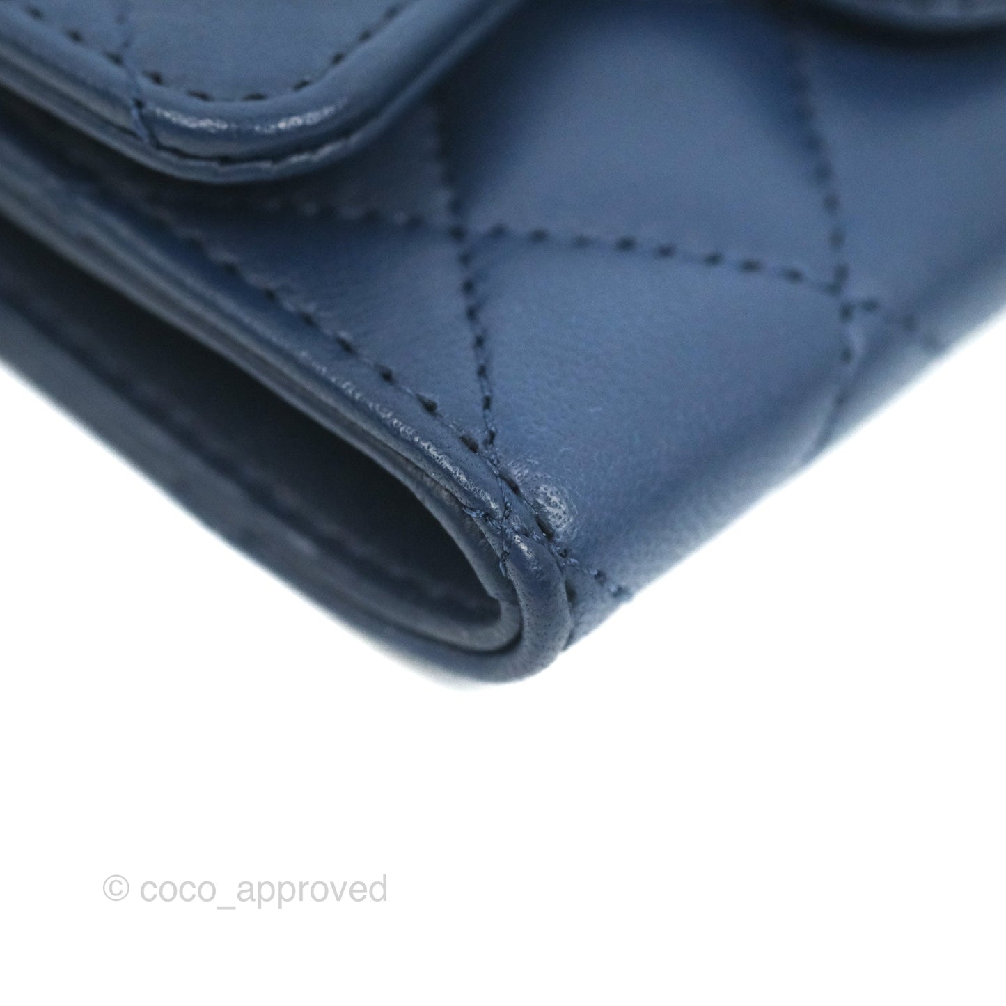 Chanel Quilted Flap Card Holder Navy Lambskin Silver Hardware