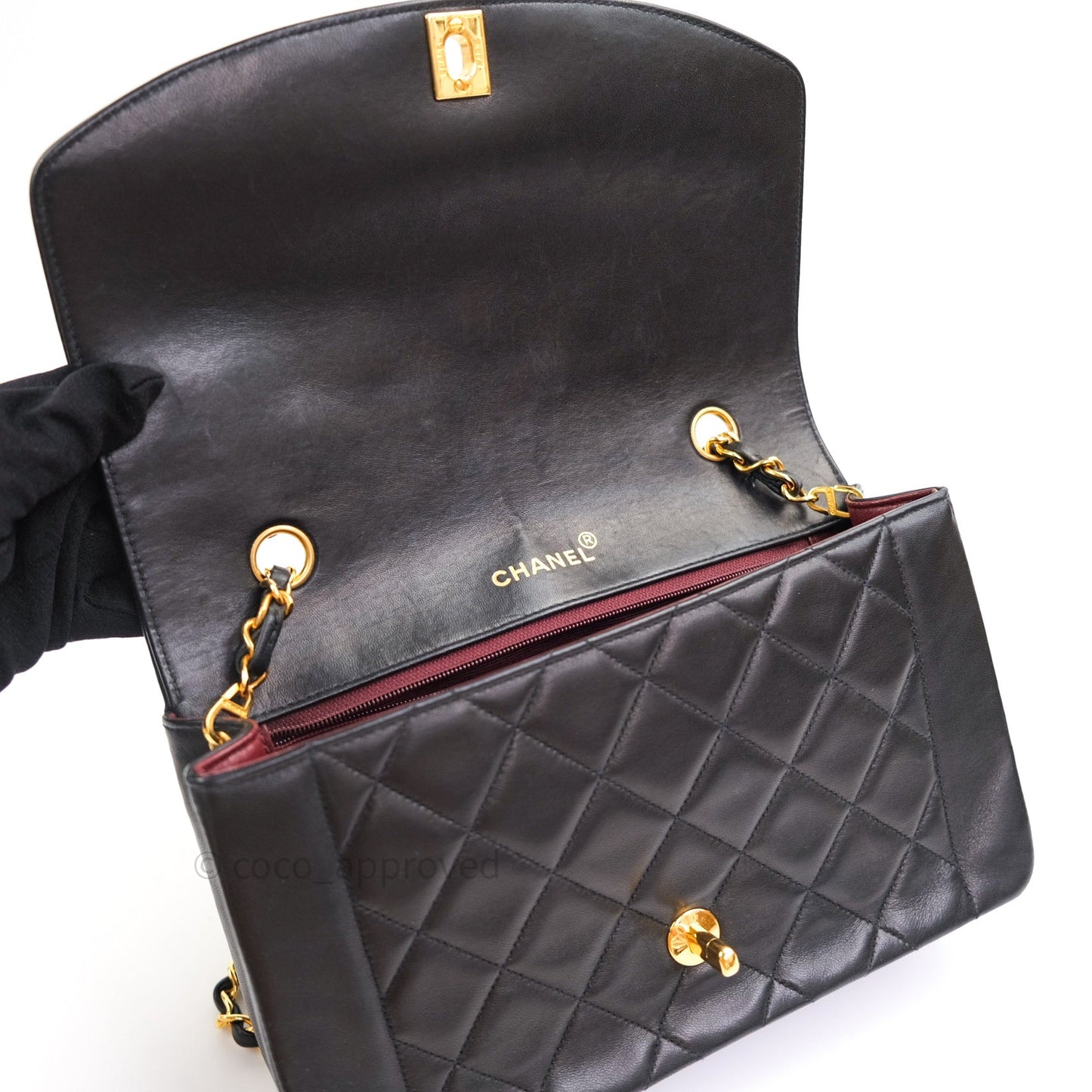 Chanel Black Quilted Lambskin Medium Vintage Classic Diana Flap Bag