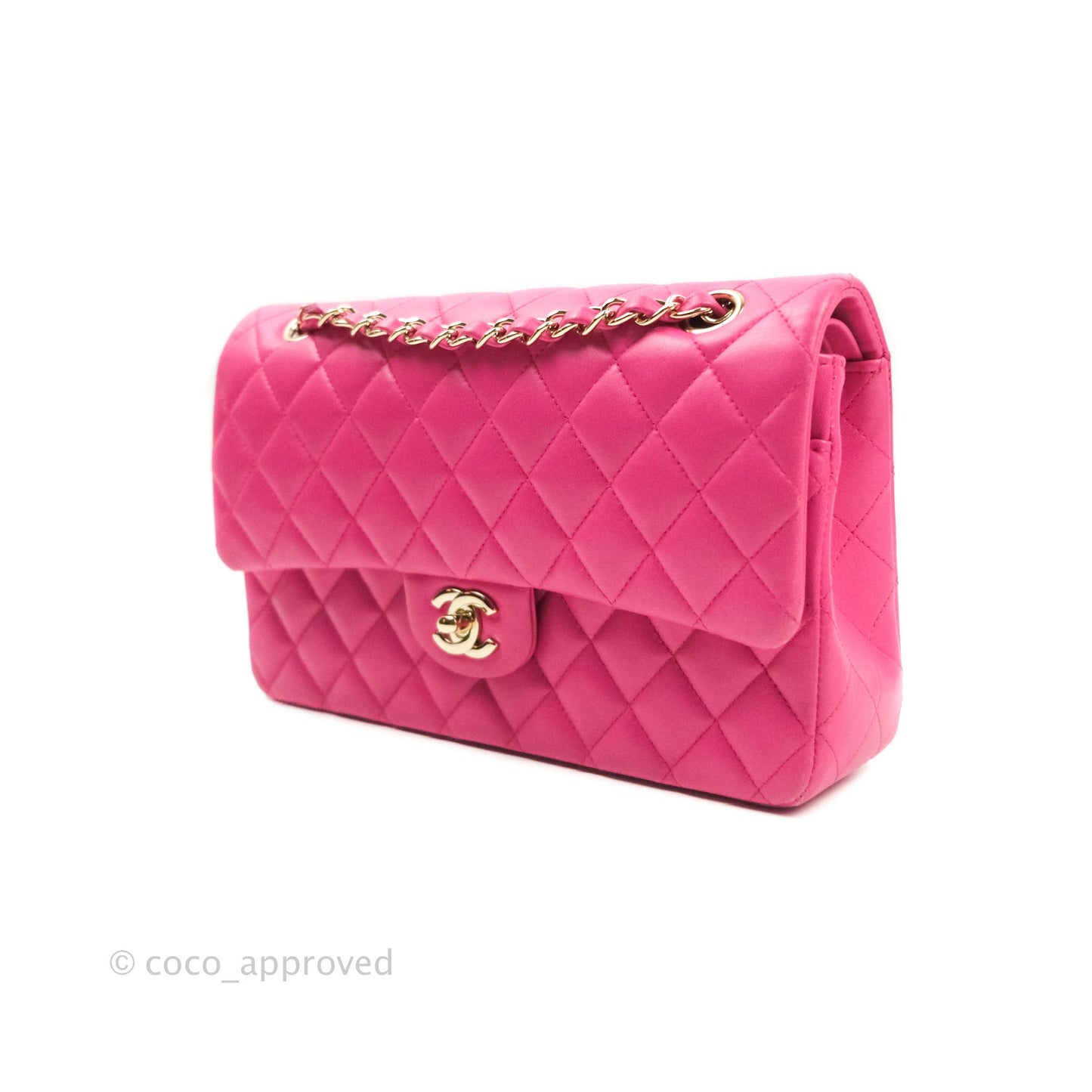 Chanel Classic M/L Medium Double Flap Hot Pink Lambskin Gold Hardware