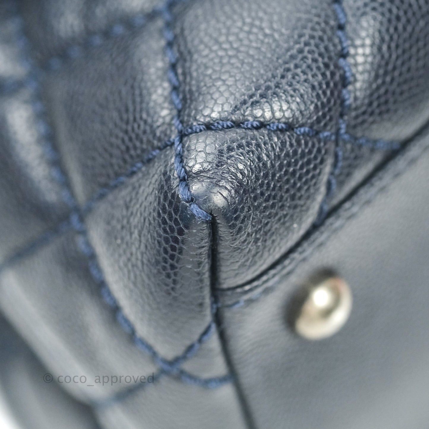 Chanel Small Coco Handle Quilted Navy Caviar Lizard Handle Ruthenium Hardware