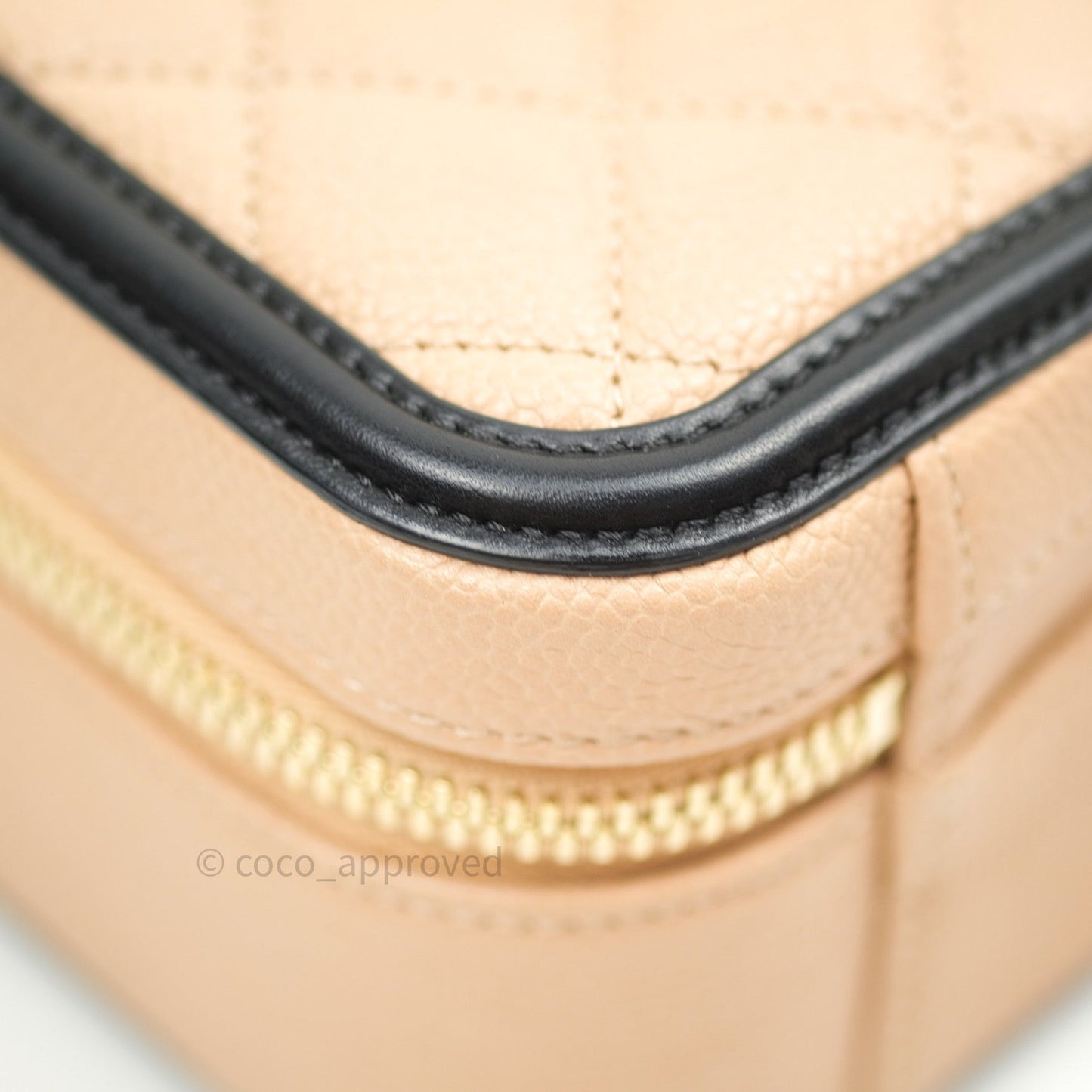 Chanel Quilted Medium CC Filigree Vanity Case Beige Caviar Gold Hardware