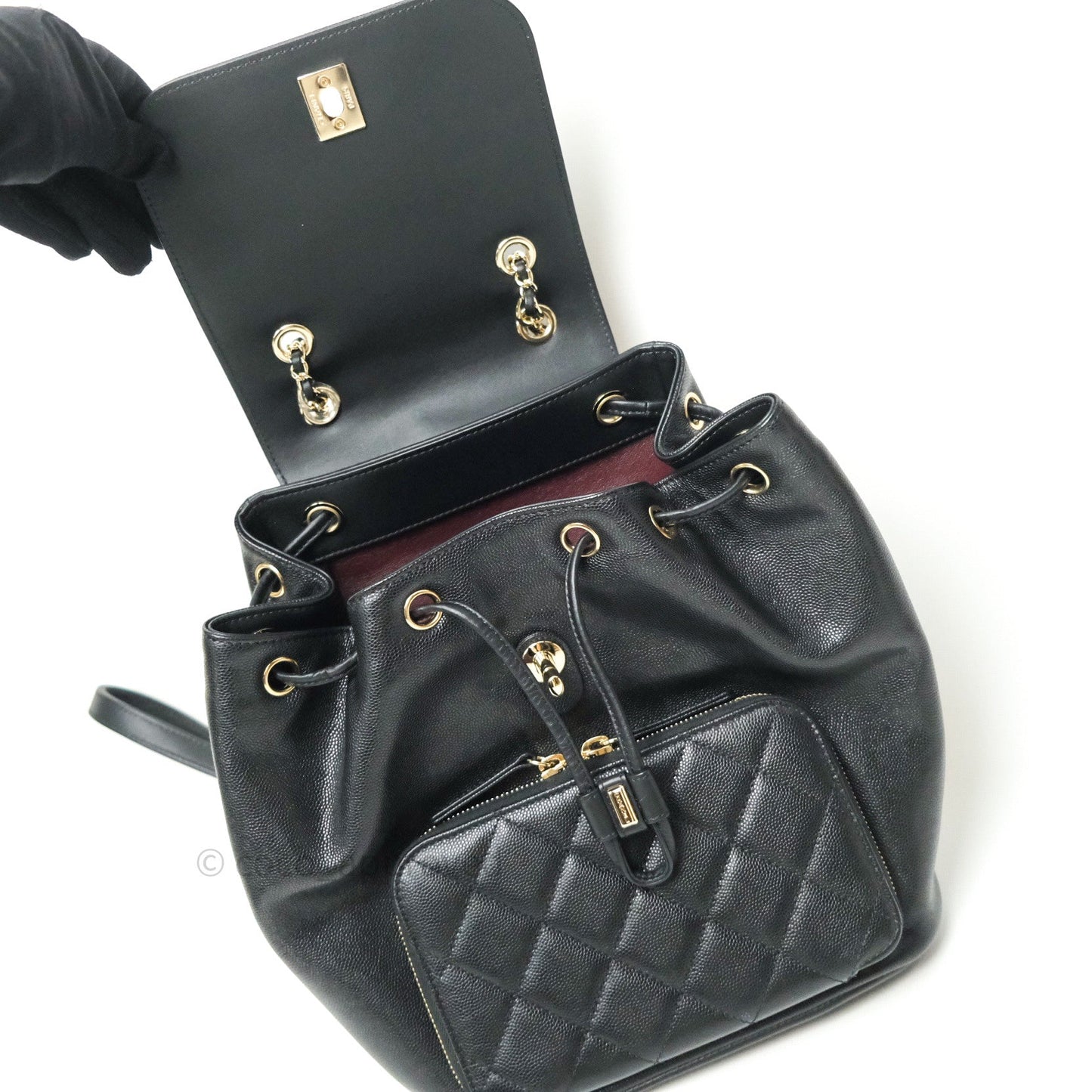 Chanel Quilted Business Affinity Backpack Black Caviar Light Gold Hardware