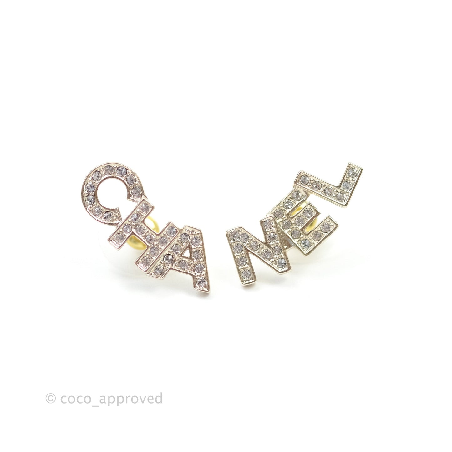Chanel Crystal Pearl Signature Stud Earrings Gold
