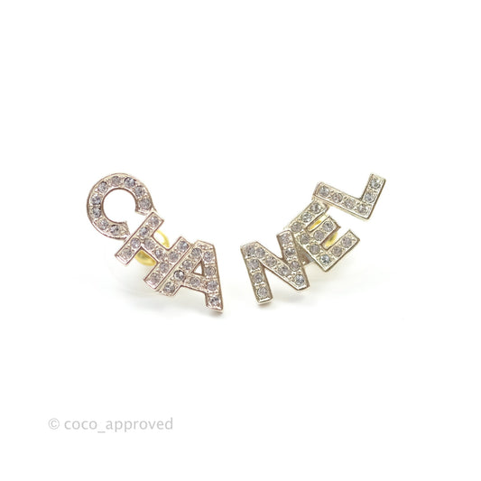 Chanel Crystal Pearl Signature Stud Earrings Gold