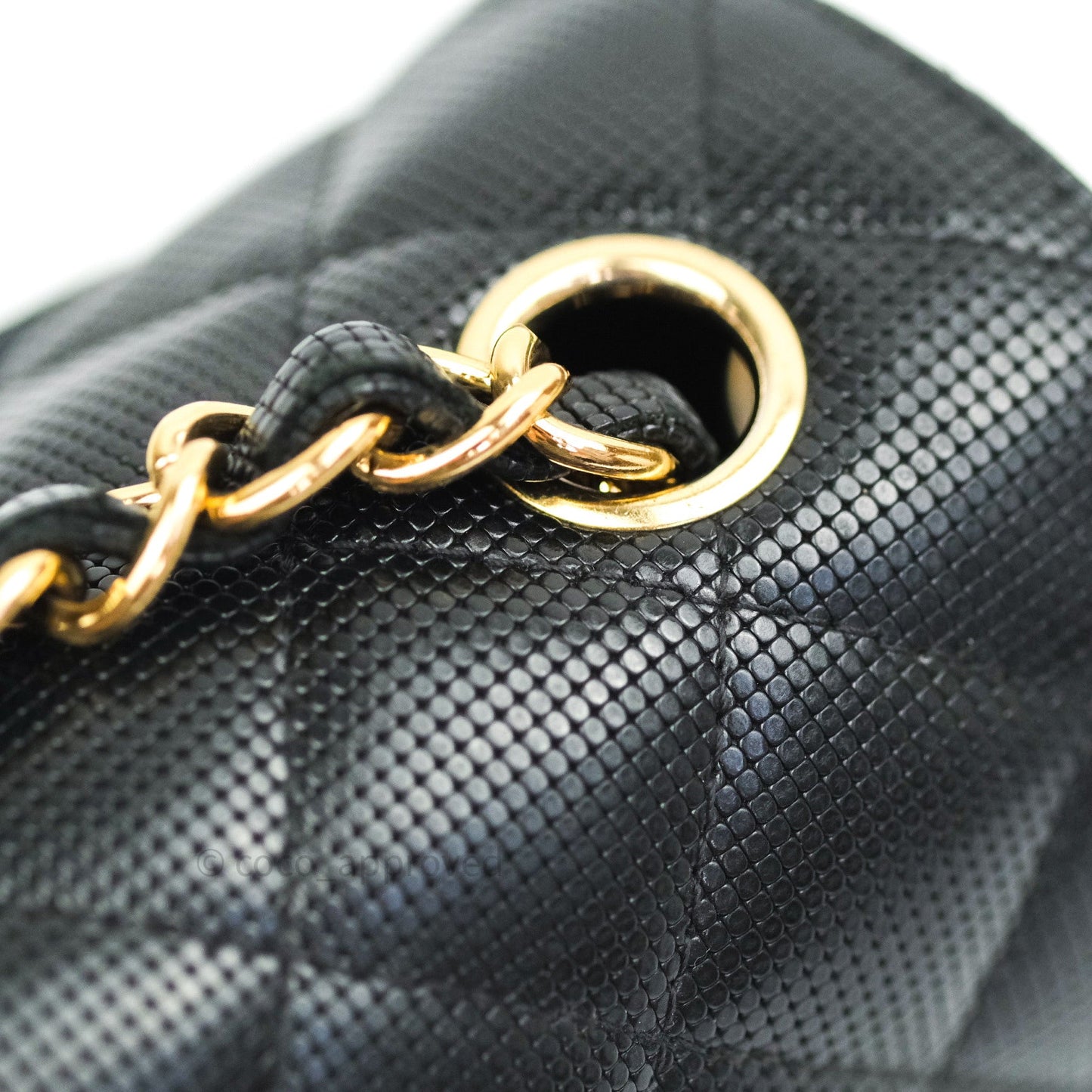 Chanel Metallic Calfskin Quilted Pixel Effect Mini Rectangular Flap Black Gold Hardware