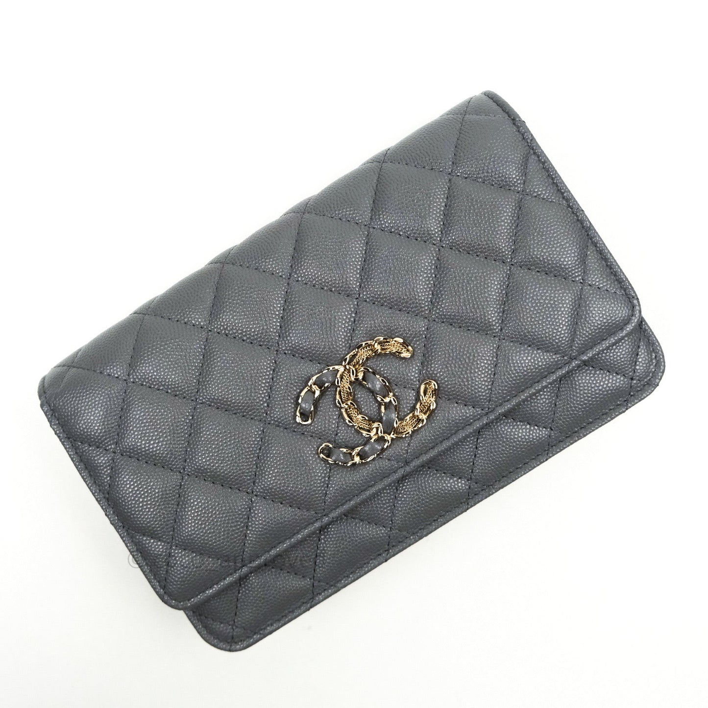 Chanel Quilted Wallet on Chain WOC Grey Caviar Gold Hardware