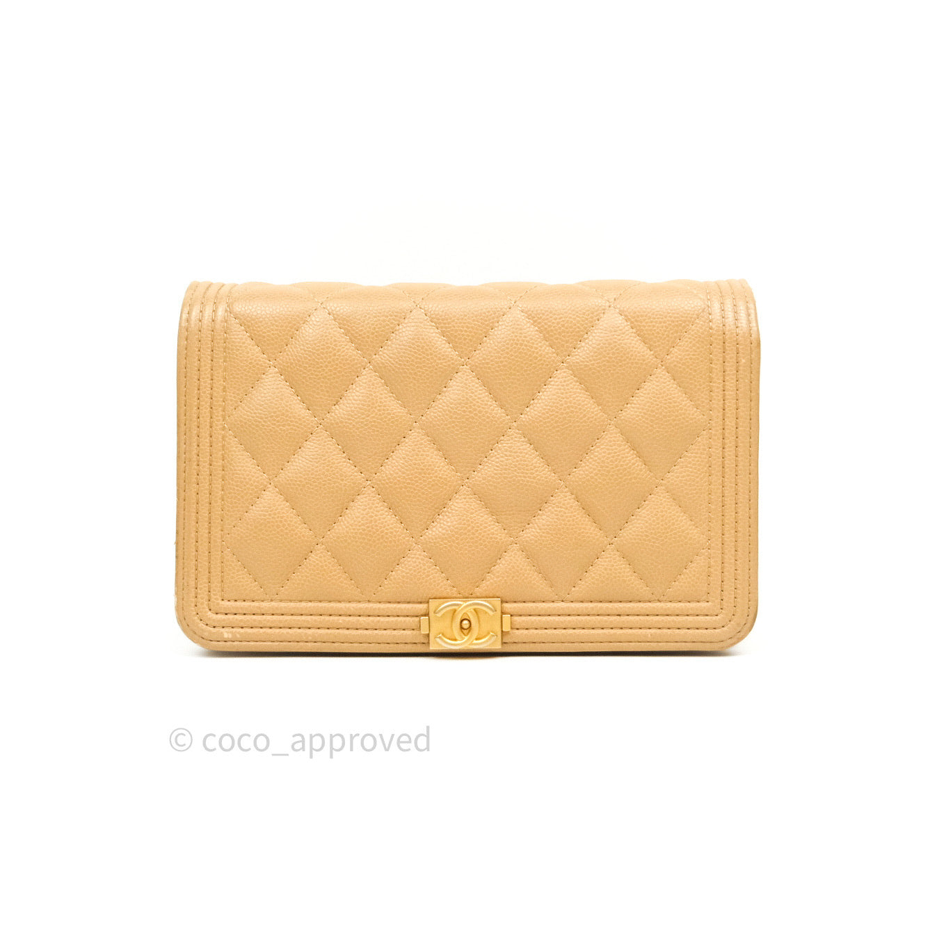Chanel Quilted Boy Wallet on Chain WOC Beige Caviar Gold Hardware