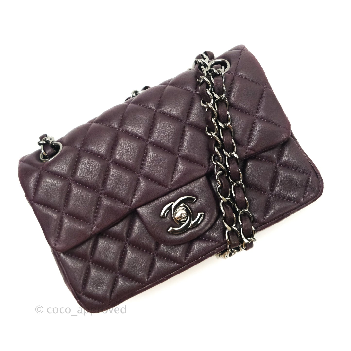 Chanel Quilted Mini Rectangular Purple Lambskin Silver Hardware