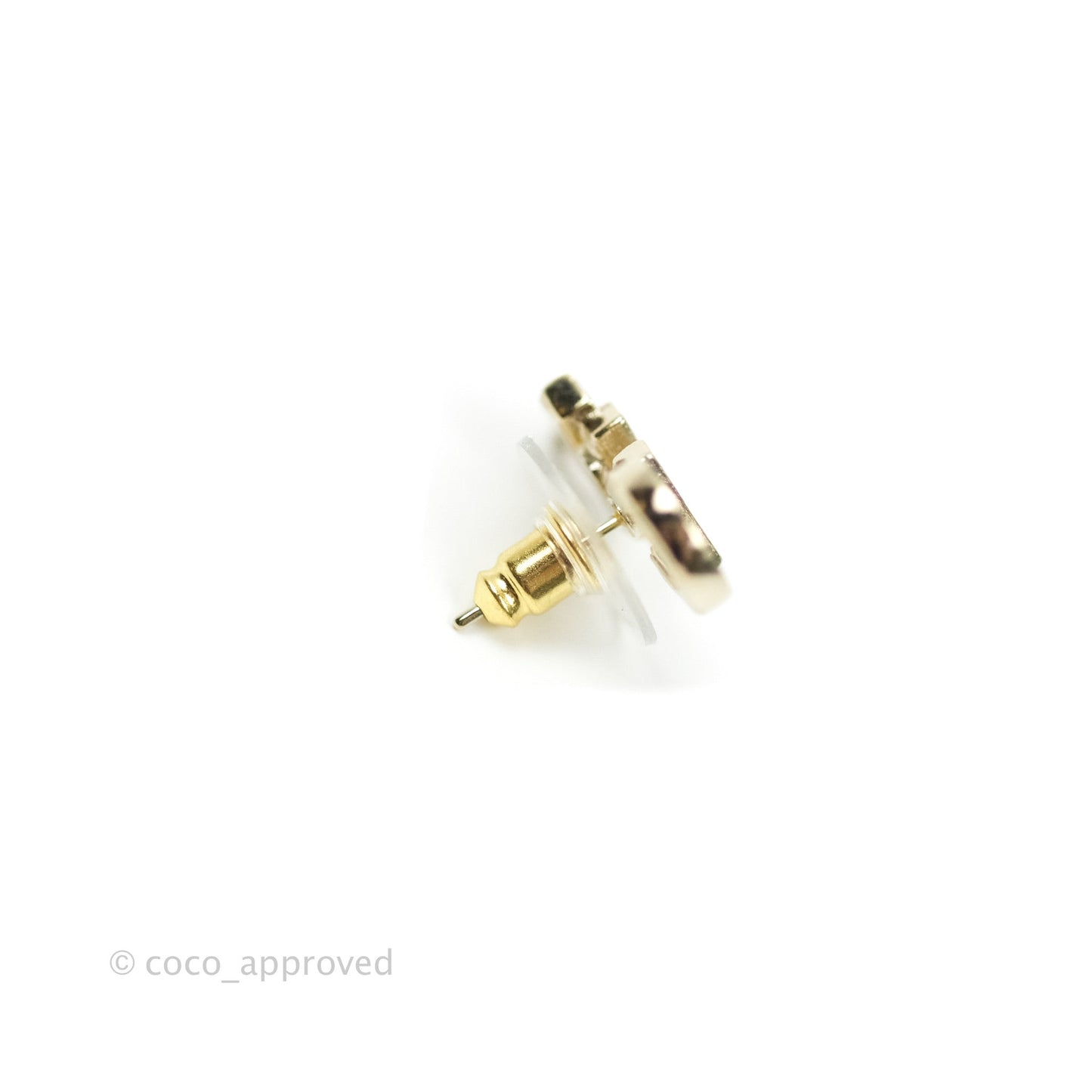 Chanel Crystal Pearl Signature Stud Earrings Gold Tone