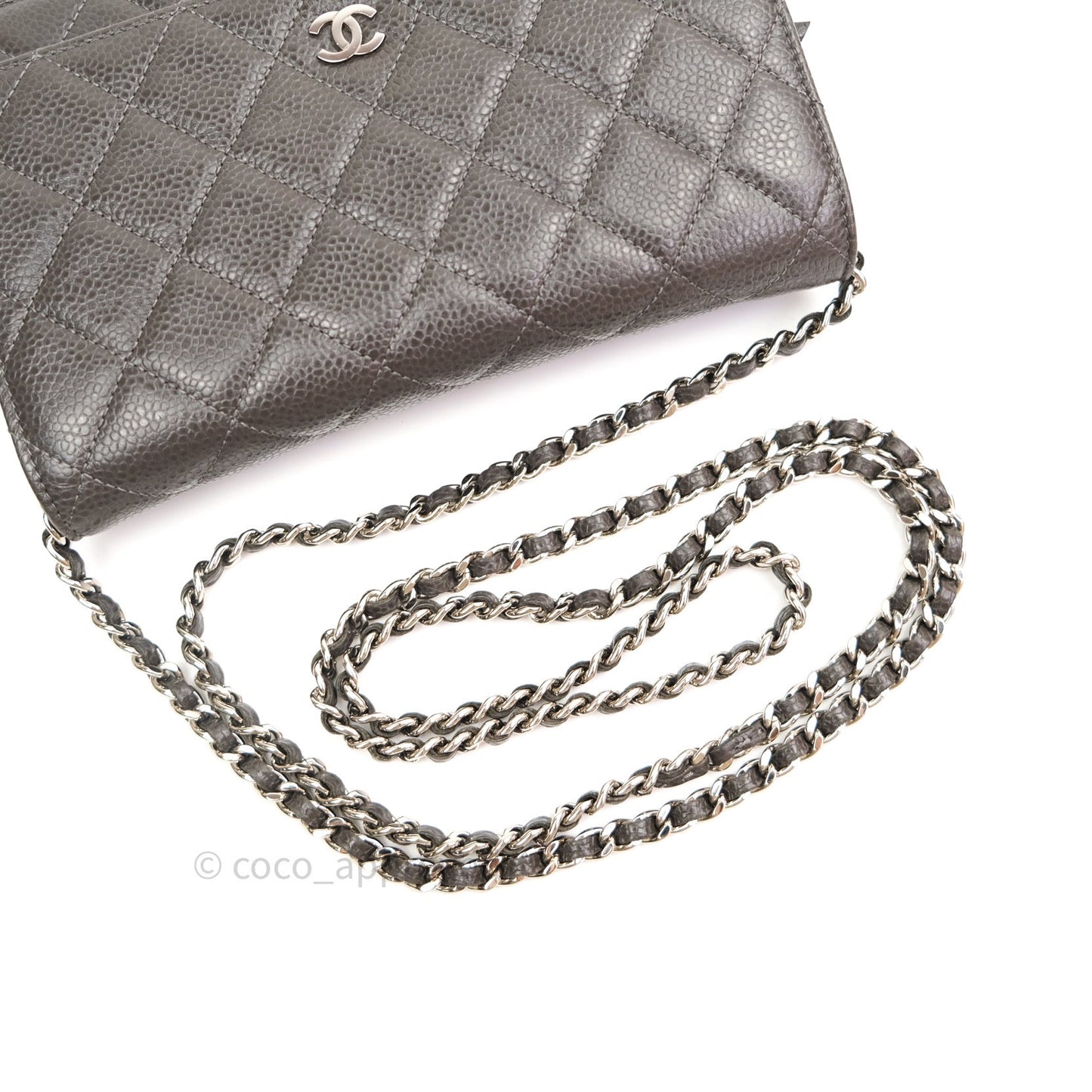 Chanel Quilted Wallet on Chain WOC Dark Grey Caviar Silver Hardware