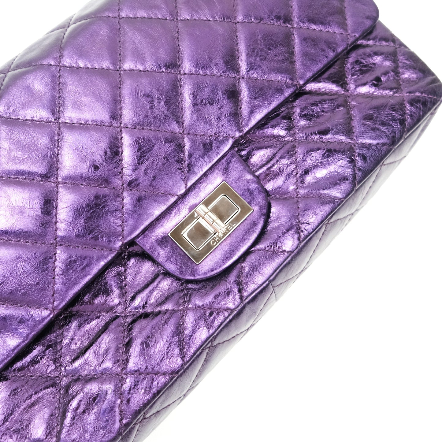 Chanel Reissue Quilted Glazed Calfskin Metallic Purple Silver Hardware 227